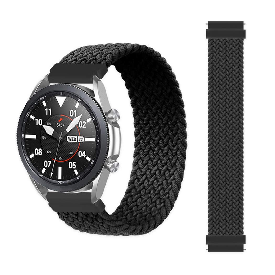 Braided Solo Loop Strap 22mm Compatible with Samsung Galaxy Watch 3 45mm/Galaxy Watch 46mm/Gear S3 Frontier/Classic & Huawei Watch GT/GT2 - Elastic Nylon Silicone Fabric Sports Band (Black) - Perfect for Running, Gym & Everyday Wear