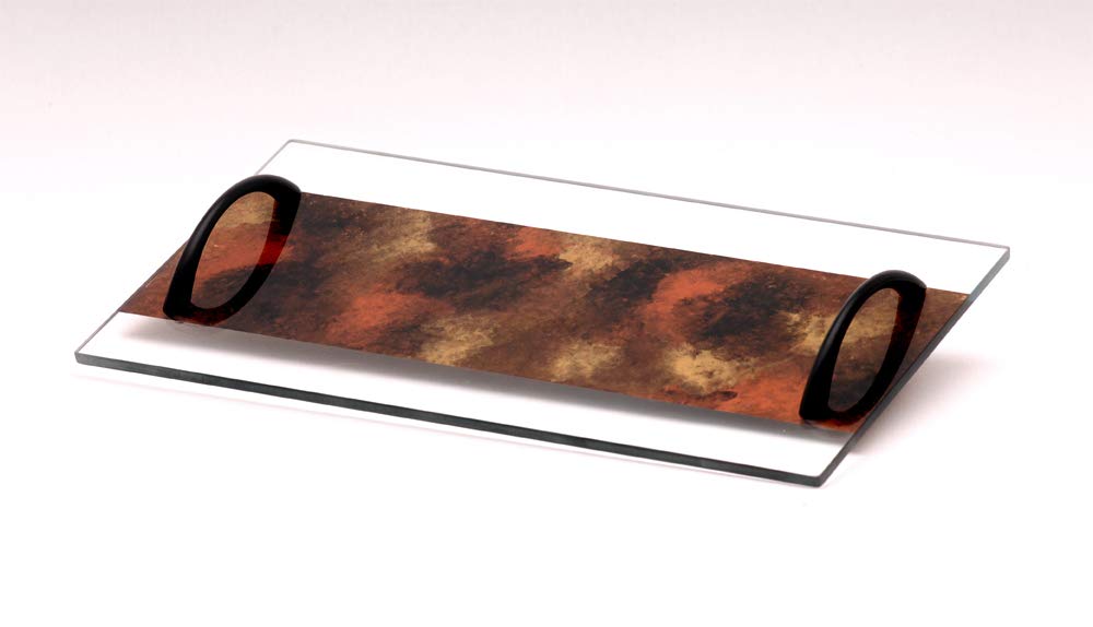Hand Painted Glass Serving Tray with Handles - 16