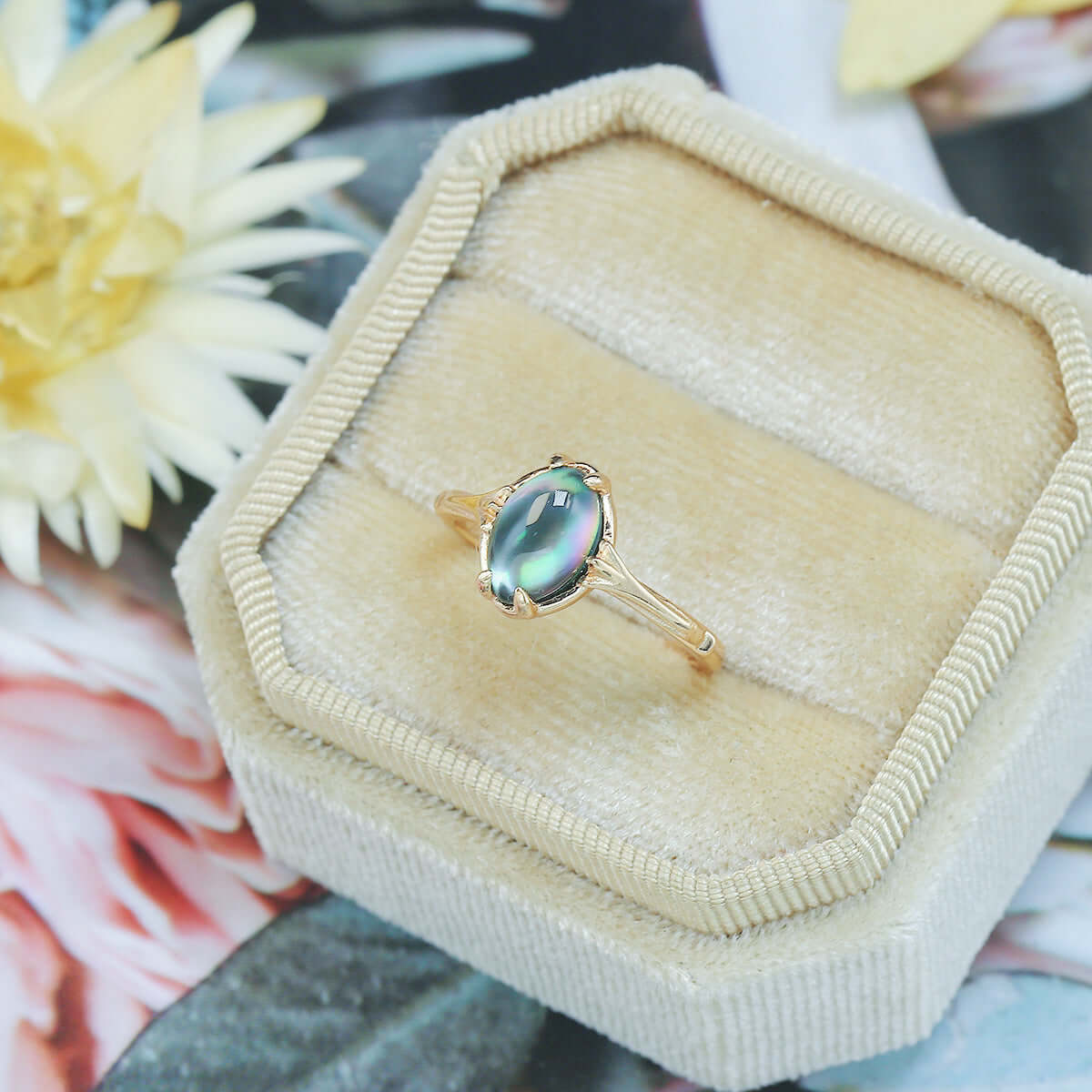 Mystery Black Shell Clear Quartz Gemstone Ring for Women | Elegant Boho Jewelry Gift for Her | Perfect for Parties, Weddings & Everyday Wear