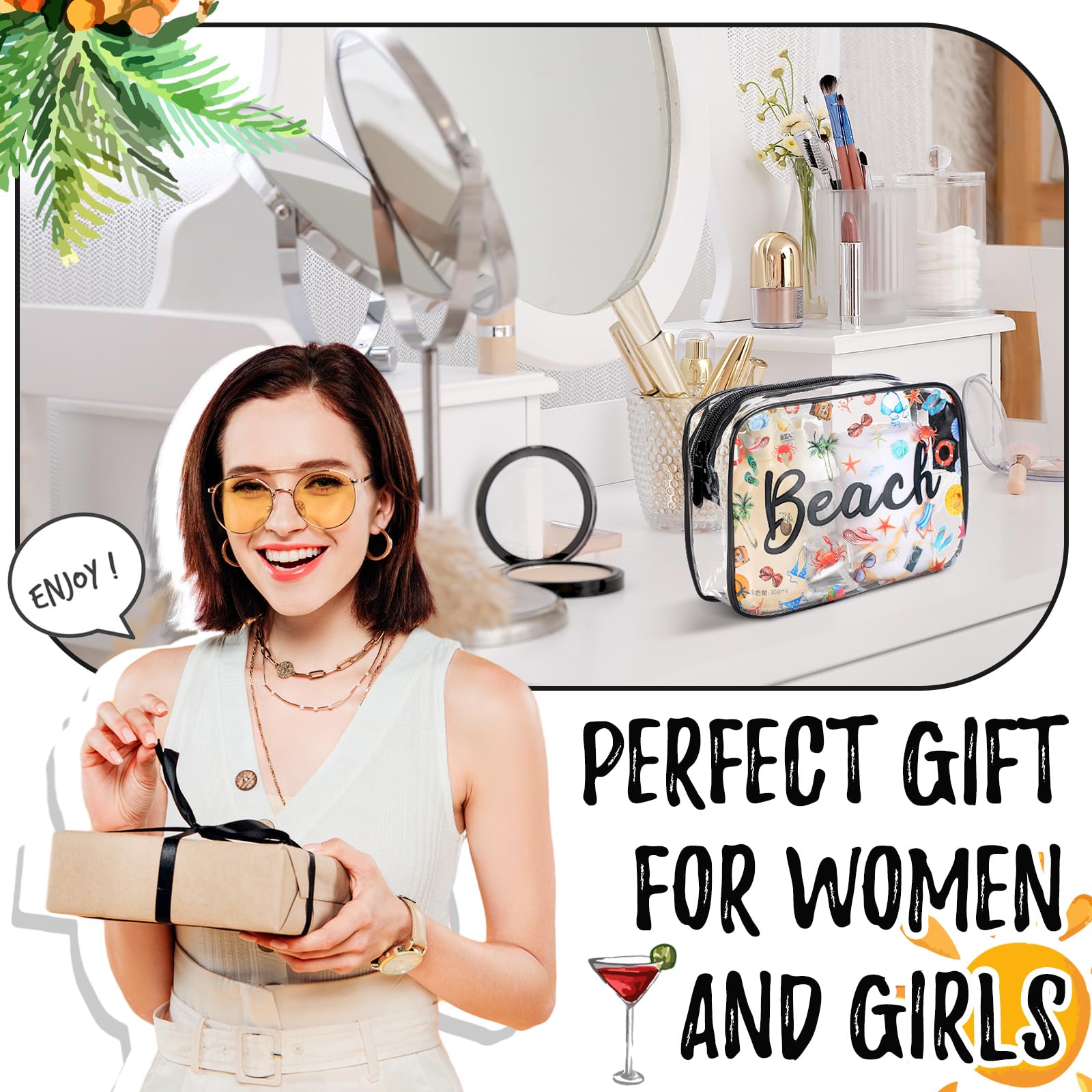 10 Pack Clear Makeup Bags for Women - Waterproof Travel Toiletry Organizer, Beach Cosmetic Pouch Set - Perfect Gift for Friends, Sisters & Nurses - Great for Vacation, Beach Trips & Daily Organization