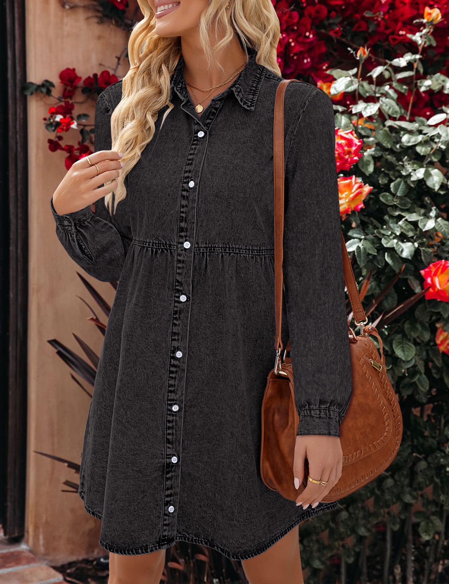 Stylish Long Sleeve Denim Dress for Women - Button Down Casual Jean Shirt Dress | Perfect for Everyday Wear, Date Nights & Spring Outfits