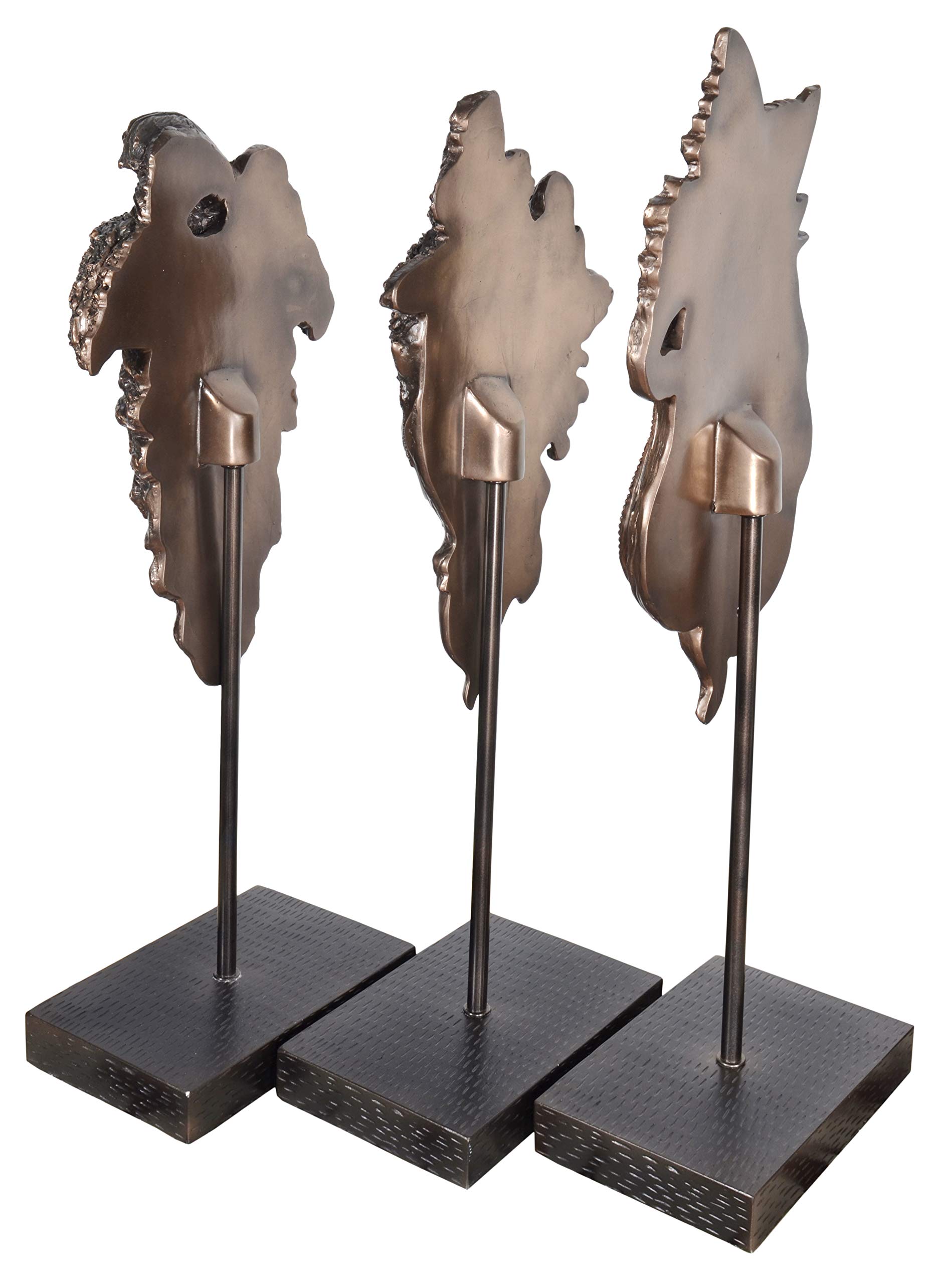 3 Piece Bronzed Mardi Gras Masks on Stand - Elegant Home Decor Sculpture Set for Wall Display, Party Decorations, and Festive Centerpieces