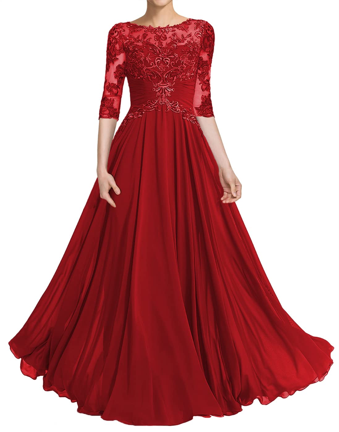Elegant Mother of The Bride Dresses - Lace Formal Evening Gowns for Women | A-Line Chiffon Wedding Guest Dress with 3/4 Sleeve | Perfect for Weddings, Galas & Special Occasions