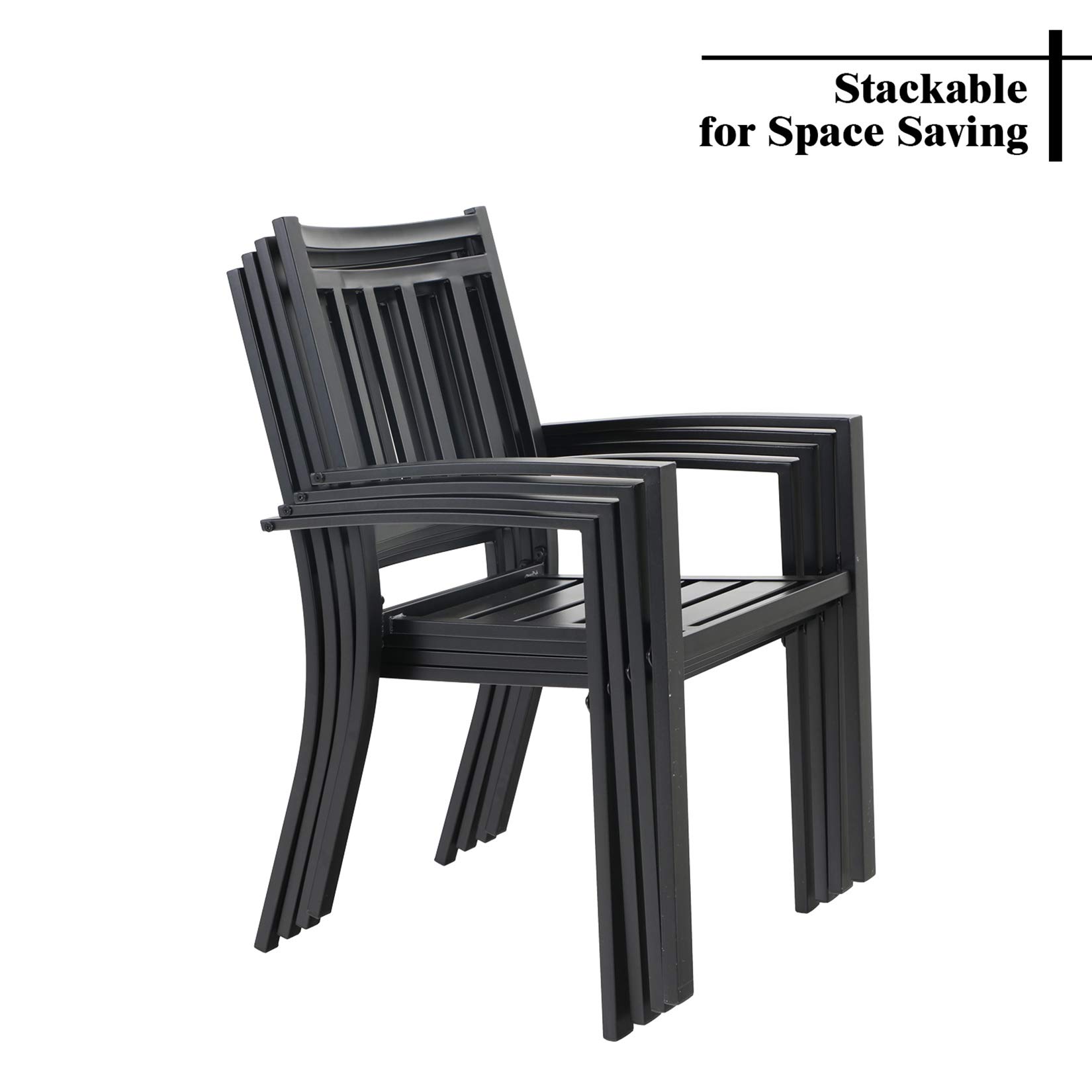 MFSTUDIO 5-Piece Outdoor Patio Dining Set - 4 Stackable Metal Slat Arm Chairs & 1 Square Metal Table - Durable Garden Furniture for Backyard, Lawn, Poolside & BBQ Gatherings