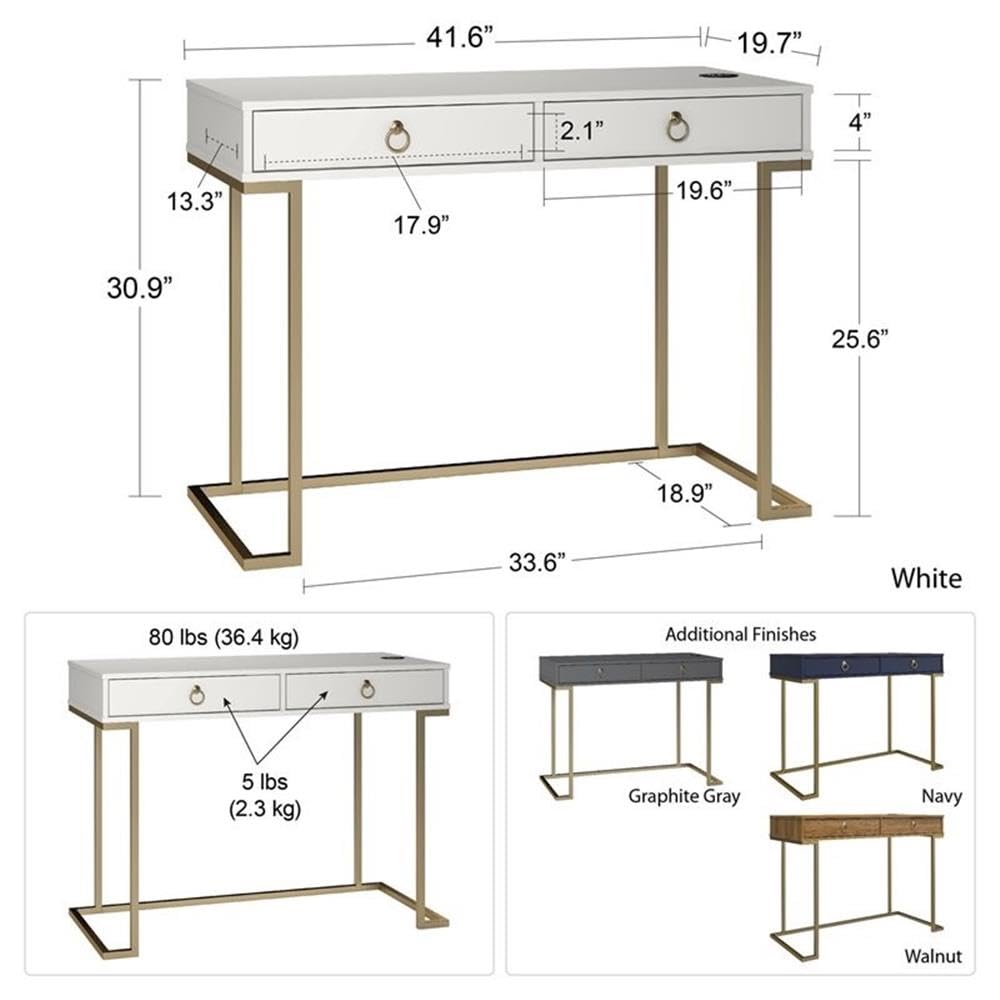 Pemberly Row Modern Wood and Metal Computer Desk - Graphite Gray & Gold Finish | Home Office, Study, Gaming & Workspace Solution