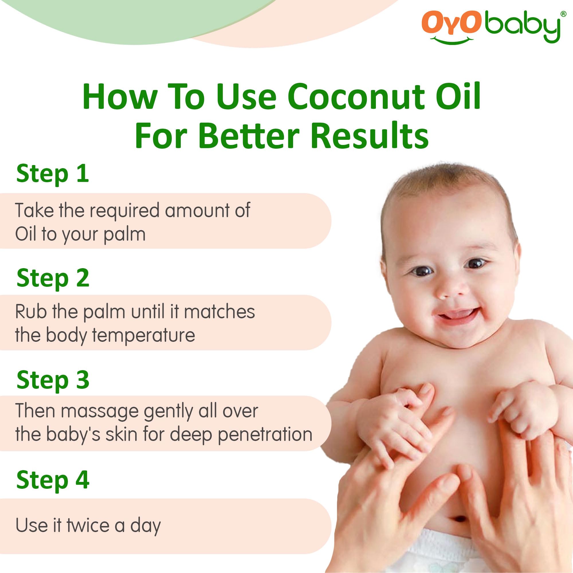 OYO BABY Virgin Coconut Oil for Skin & Hair - 100% Pure Cold Pressed Organic Coconut Oil - 100ml - Perfect for Moisturizing, Hair Care & Massage