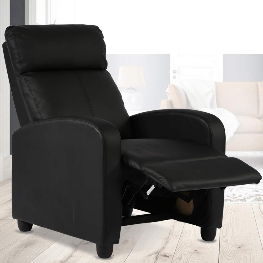 Luxury Leather Recliner Chair with Footrest - Modern Living Room Lounge Chaise with Padded Seat - Comfortable Single Sofa for Home Theater, Tall Adults & Kids - Perfect for Relaxing, Watching TV, Napping & Small Space Living