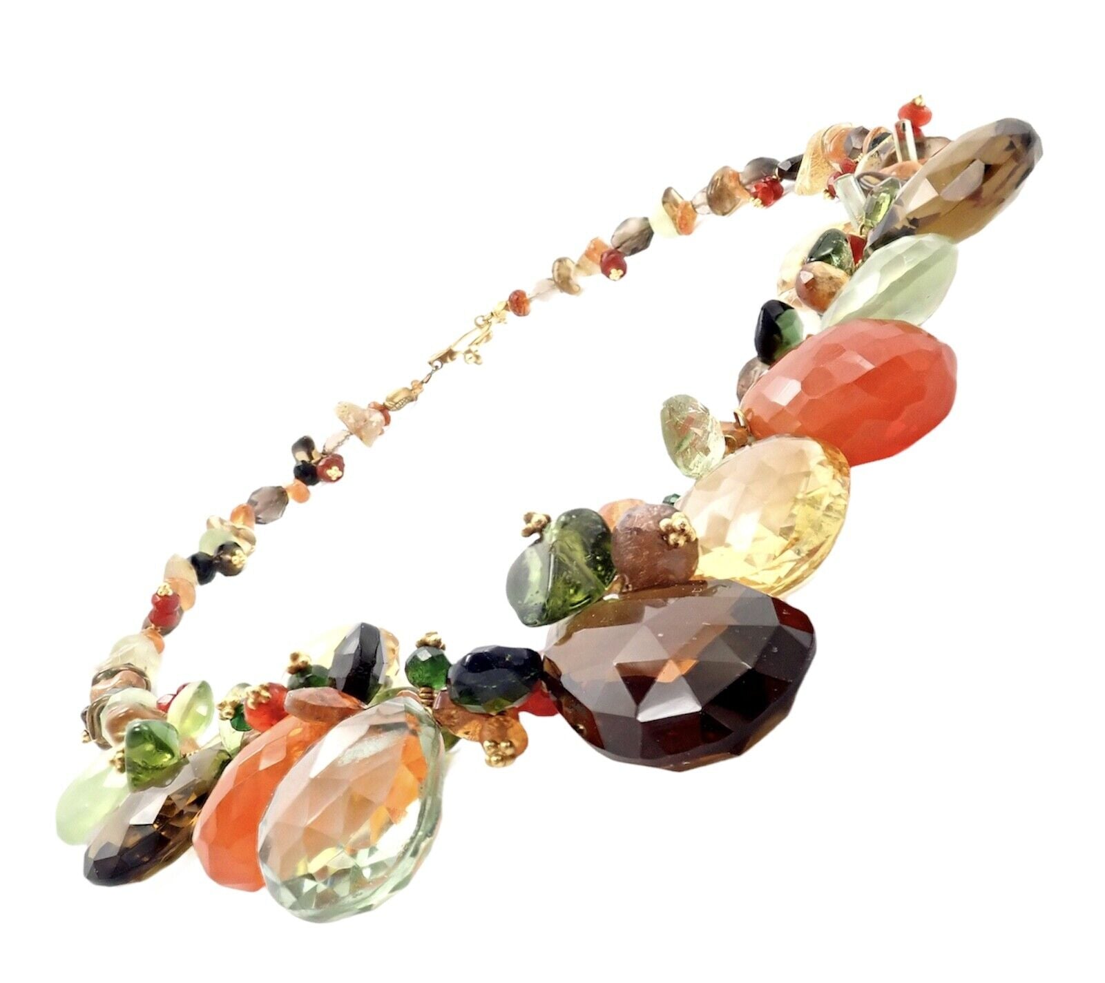 22K Yellow Gold Briolette Onyx Spessartite Bead Candy Necklace by Laura Gibson - Rare Vintage Statement Jewelry for Women, Perfect for Evening Parties & Special Occasions