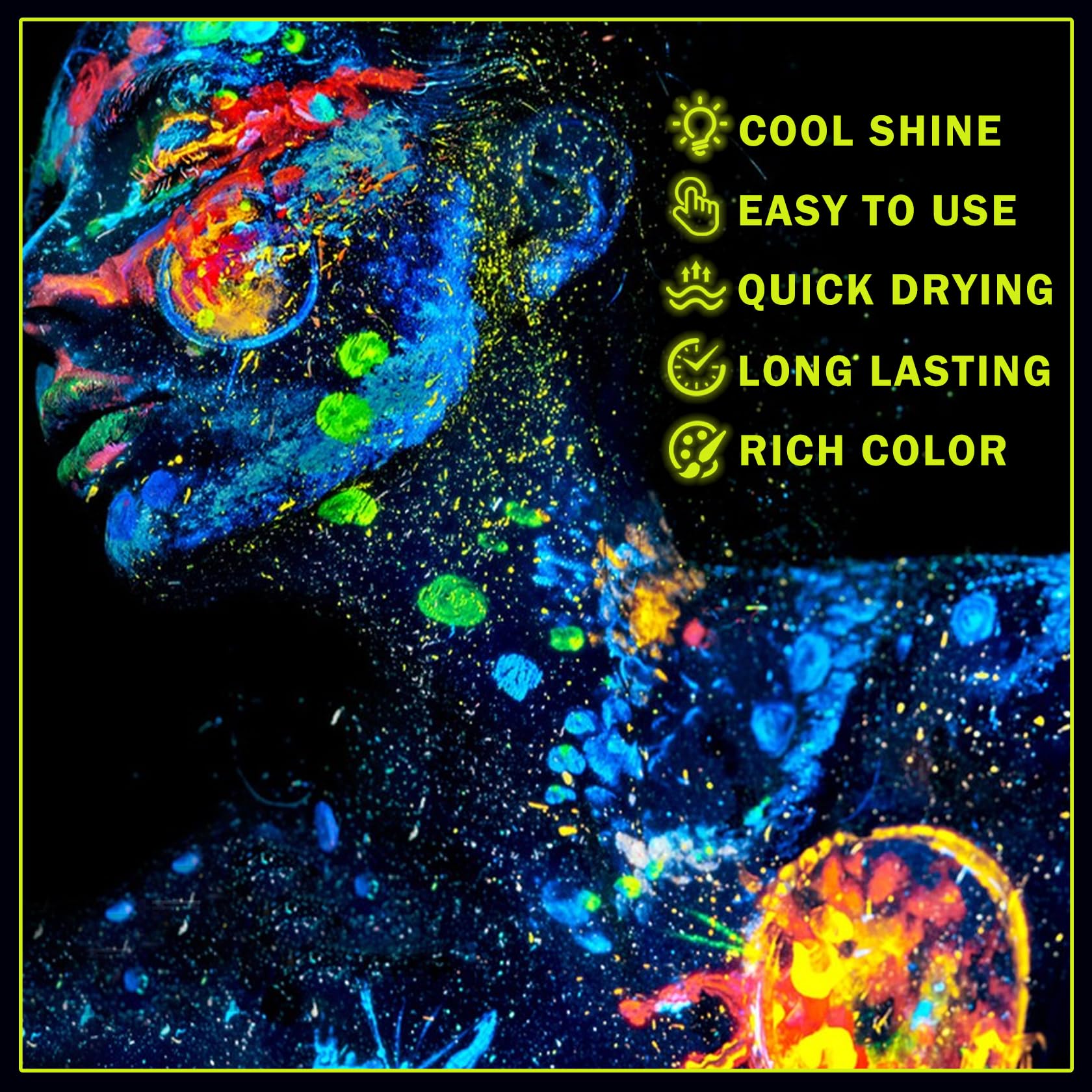 Glow in the Dark Face Paint & Body Paint Set - 8 Neon Colors for UV Blacklight, Halloween & Festival Makeup - Safe for Kids & Adults - Perfect for Parties, Raves & Costume Events