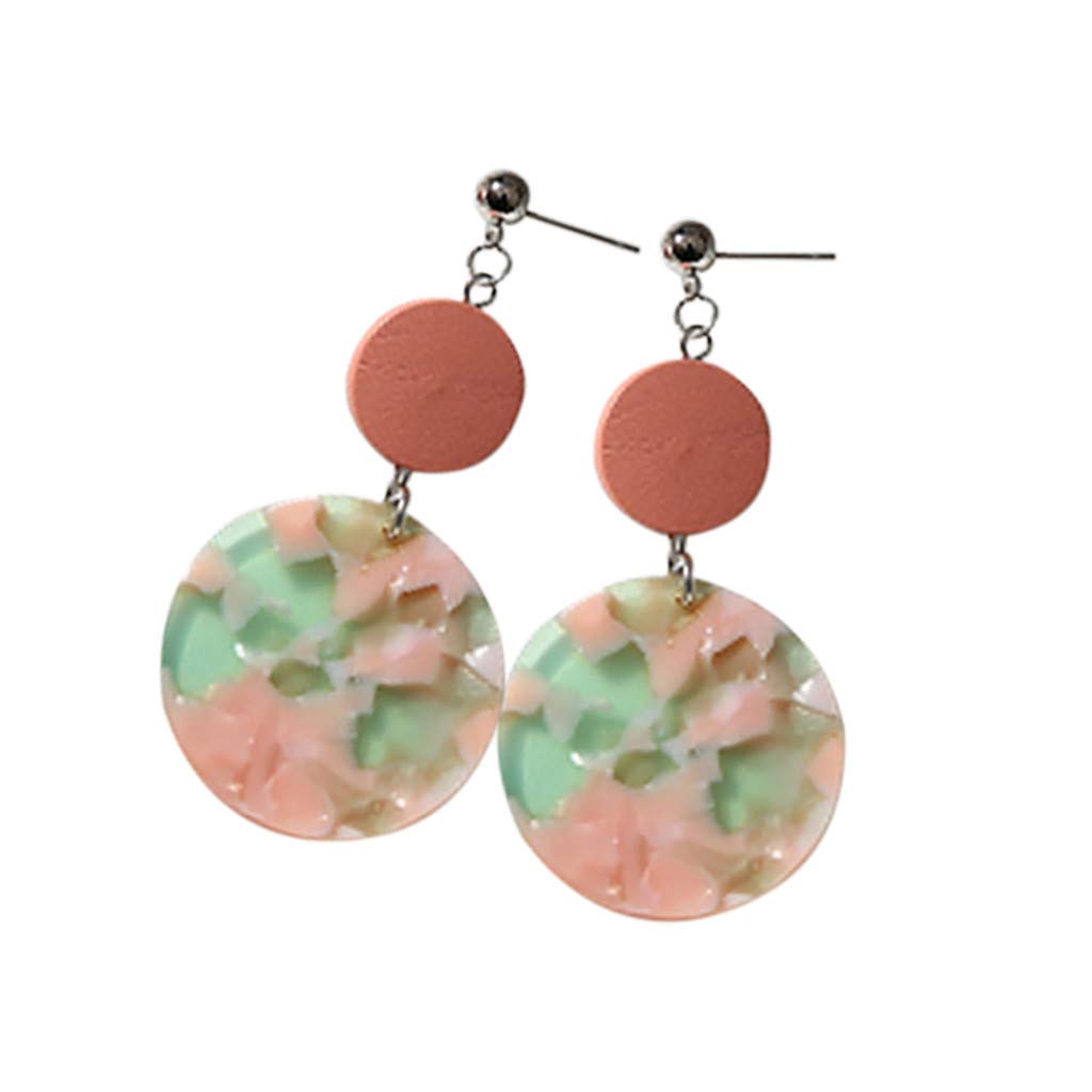 Vintage Geometric Acrylic Earrings for Women - Round Wood Bead Dangle Earrings with Cicada Design | Boho Chic Jewelry for Casual Wear, Parties & Festivals