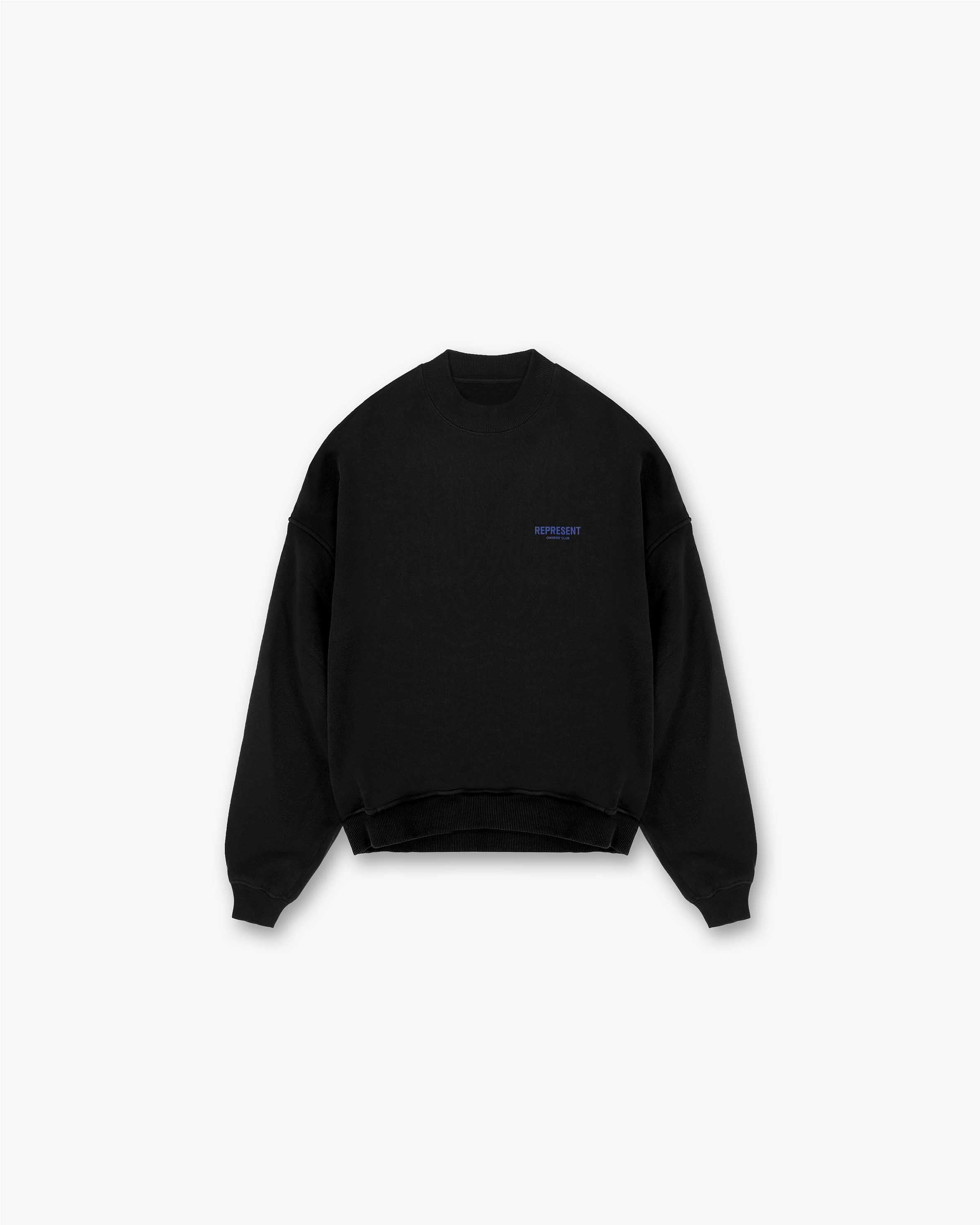 Represent Owners Club Sweater - Black & Cobalt | Premium Cotton Knit Pullover for Men & Women | Streetwear, Casual Outfits, Lounge Wear