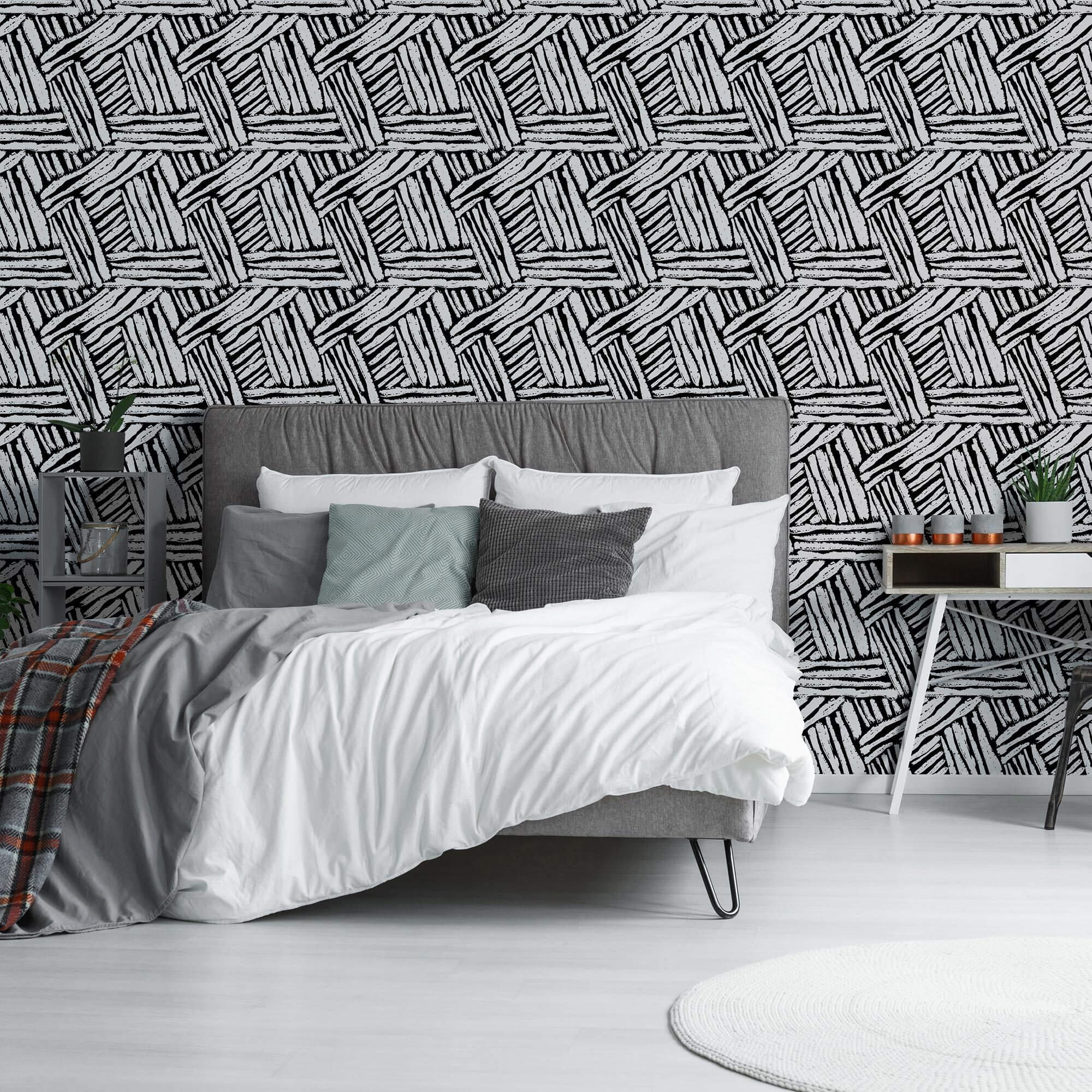 Black and White Textured Peel and Stick Removable Wallpaper - Self-Adhesive Decorative Wall Covering for Bedroom, Living Room, Office & Home Decor