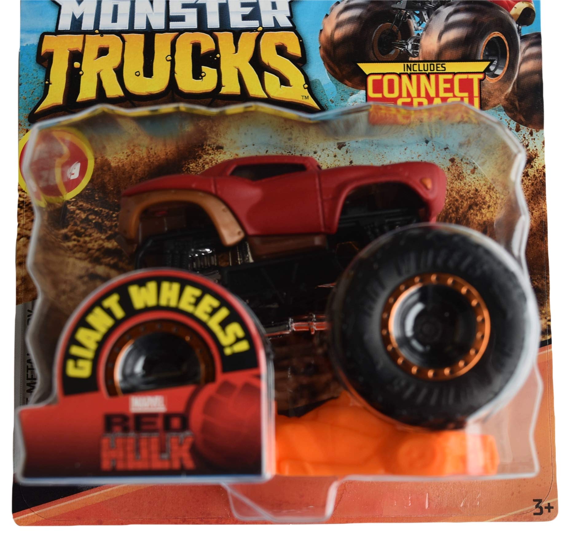 Hot Wheels Monster Trucks 1:64 Scale Die-Cast Red Hulk Connect & Crash Toy Car - Collectible Vehicle for Kids & Adults - Perfect for Playtime, Racing & Display Collections