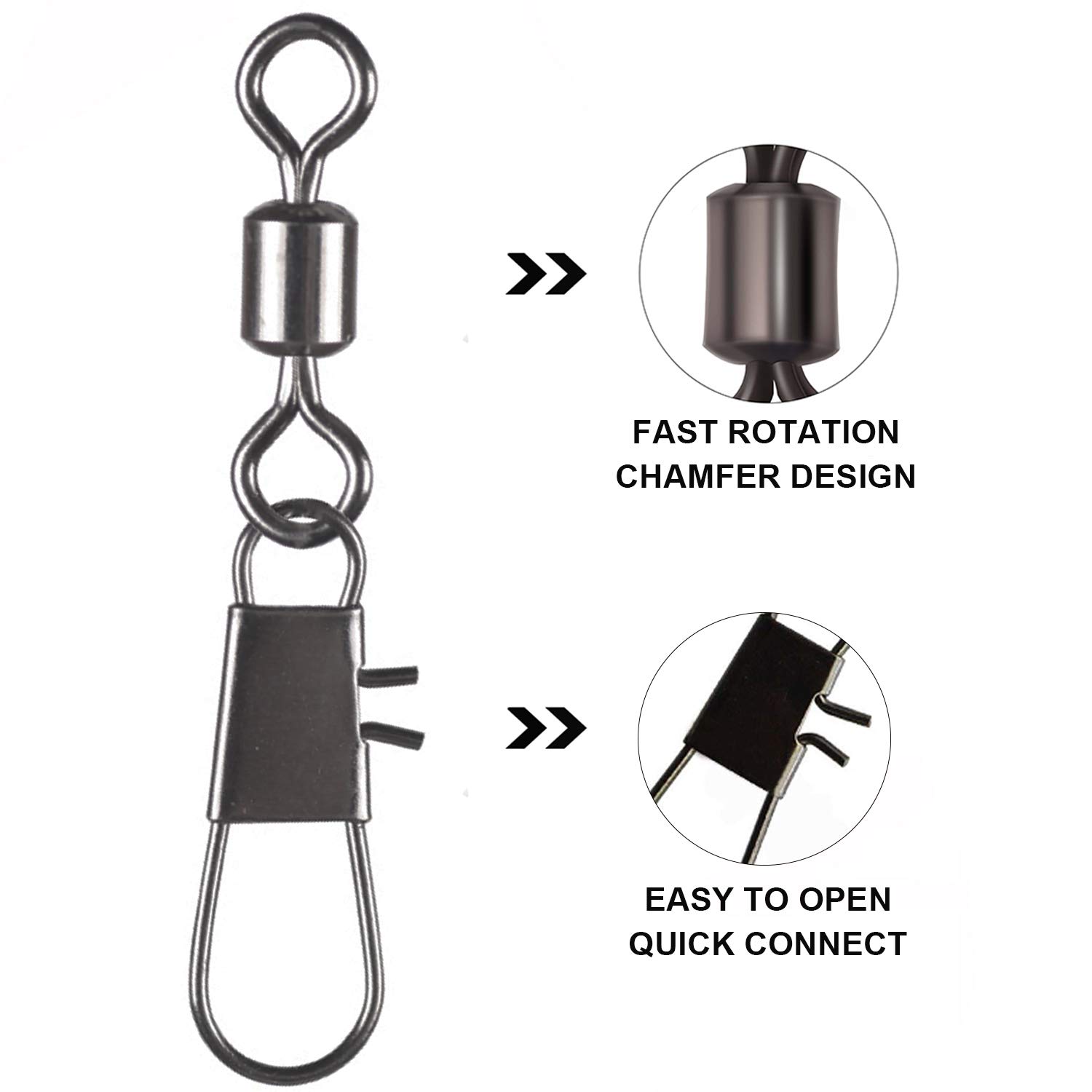 100pcs Barrel Snap Swivels Fishing Connectors - Stainless Steel for Saltwater & Freshwater Fishing