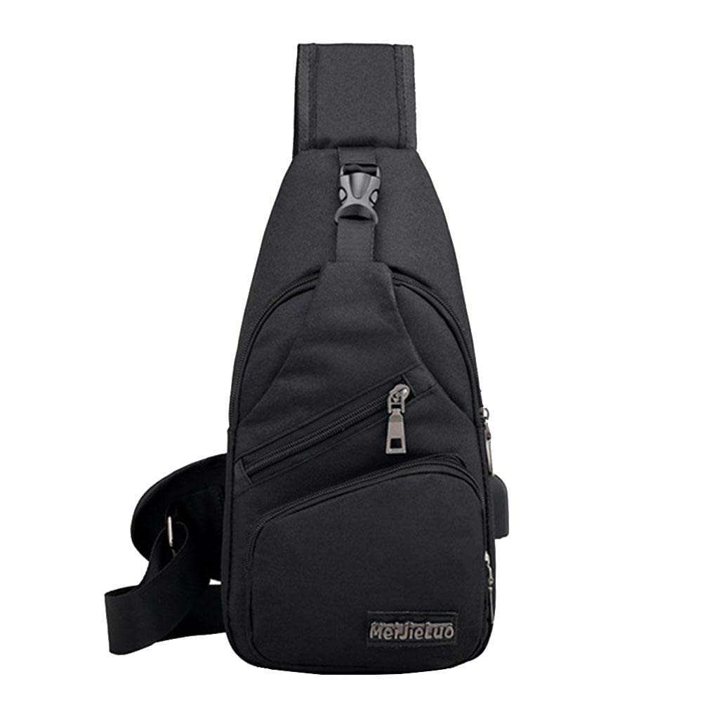 MYADDICTION Men's Sling Chest Bag with USB Charging Port - Waterproof Shoulder Daypack for Travel, Gym & Outdoor Activities | Black Crossbody Bag | Durable & Lightweight | Perfect for Hiking, Commuting & Daily Use