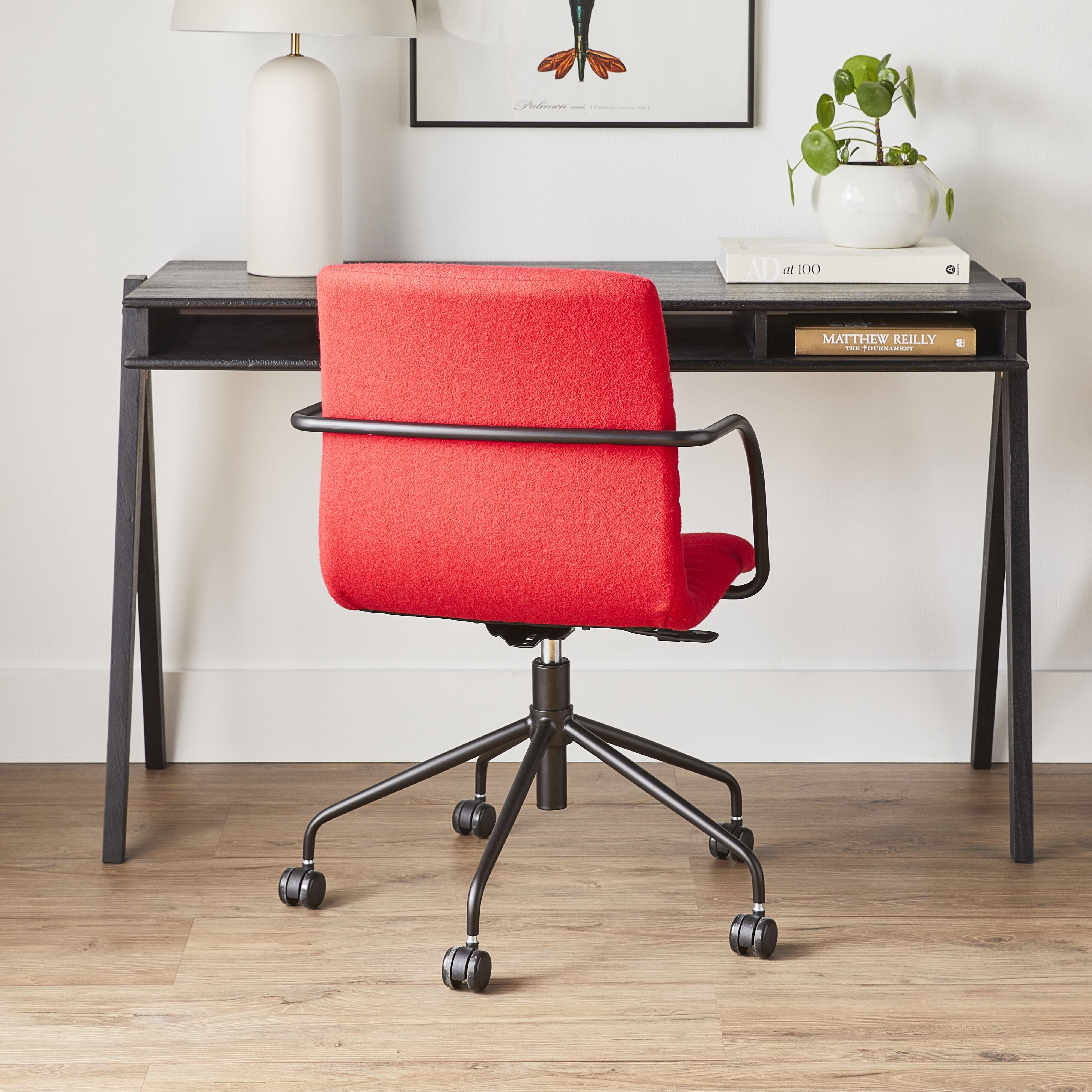 Akiko Mid Back Cashmere Office Chair - Ergonomic Desk Chair with Lumbar Support, Soft Red Fabric for Home & Office Workspace - Perfect for Long Hours of Sitting, Computer Work, and Conference Meetings