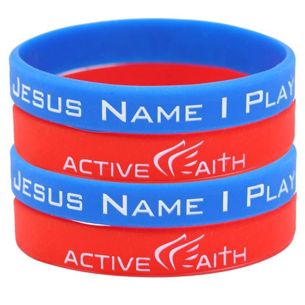 Jesus Silicone Sport Fitness Cuff Bracelet for Men & Women - Christian Religious Jewelry with 'In Jesus Name I Play' Prayer Wristband - Perfect Gift for Baptism, Outdoor Sports & Workout Motivation