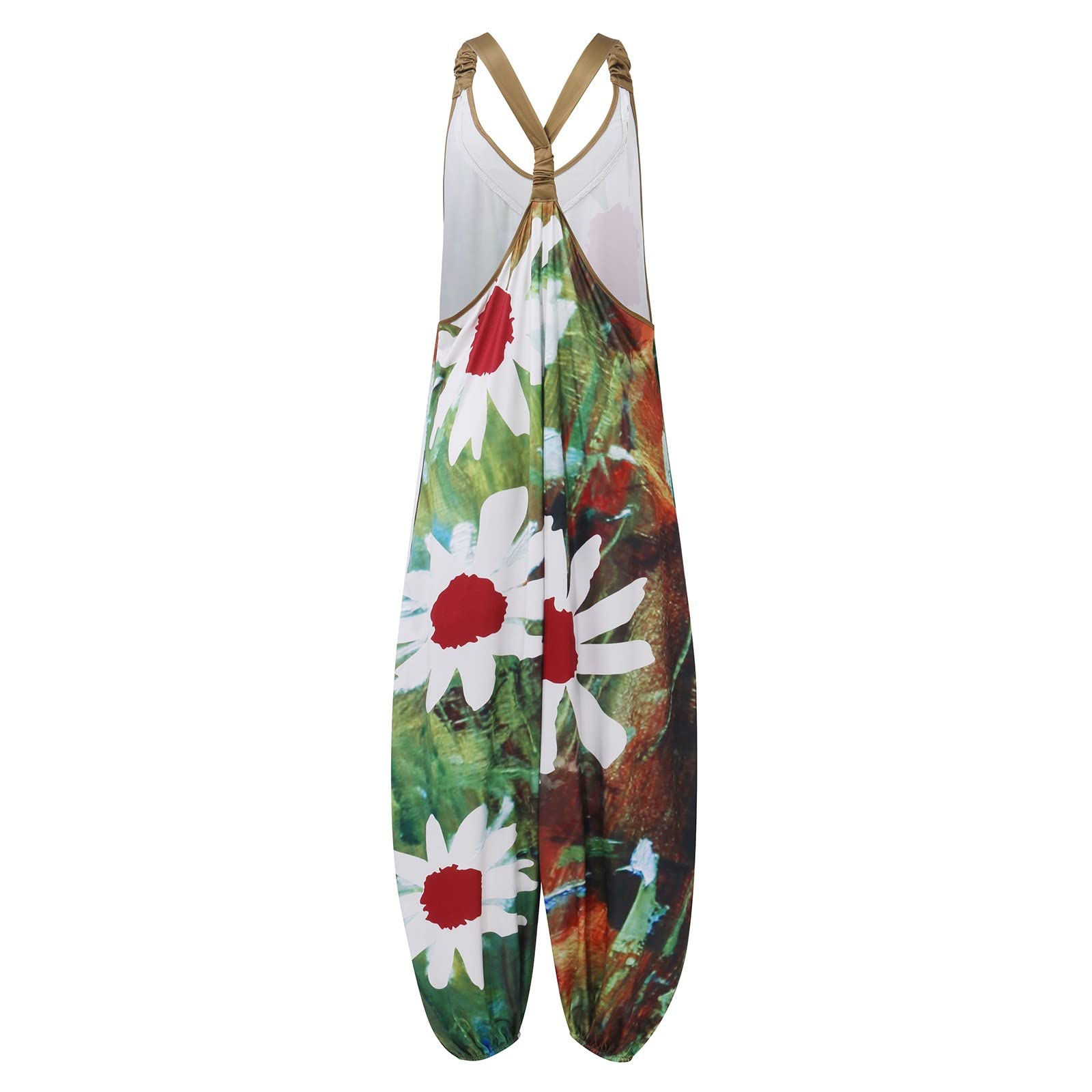 Vintage Paisley Jean Overalls for Women - Racerback Harem Jumpsuit with Spaghetti Straps & Leg Warmers (Sizes S-5XL) | Casual Outfit, Boho Fashion, Retro Style for Daily Wear & Music Festivals