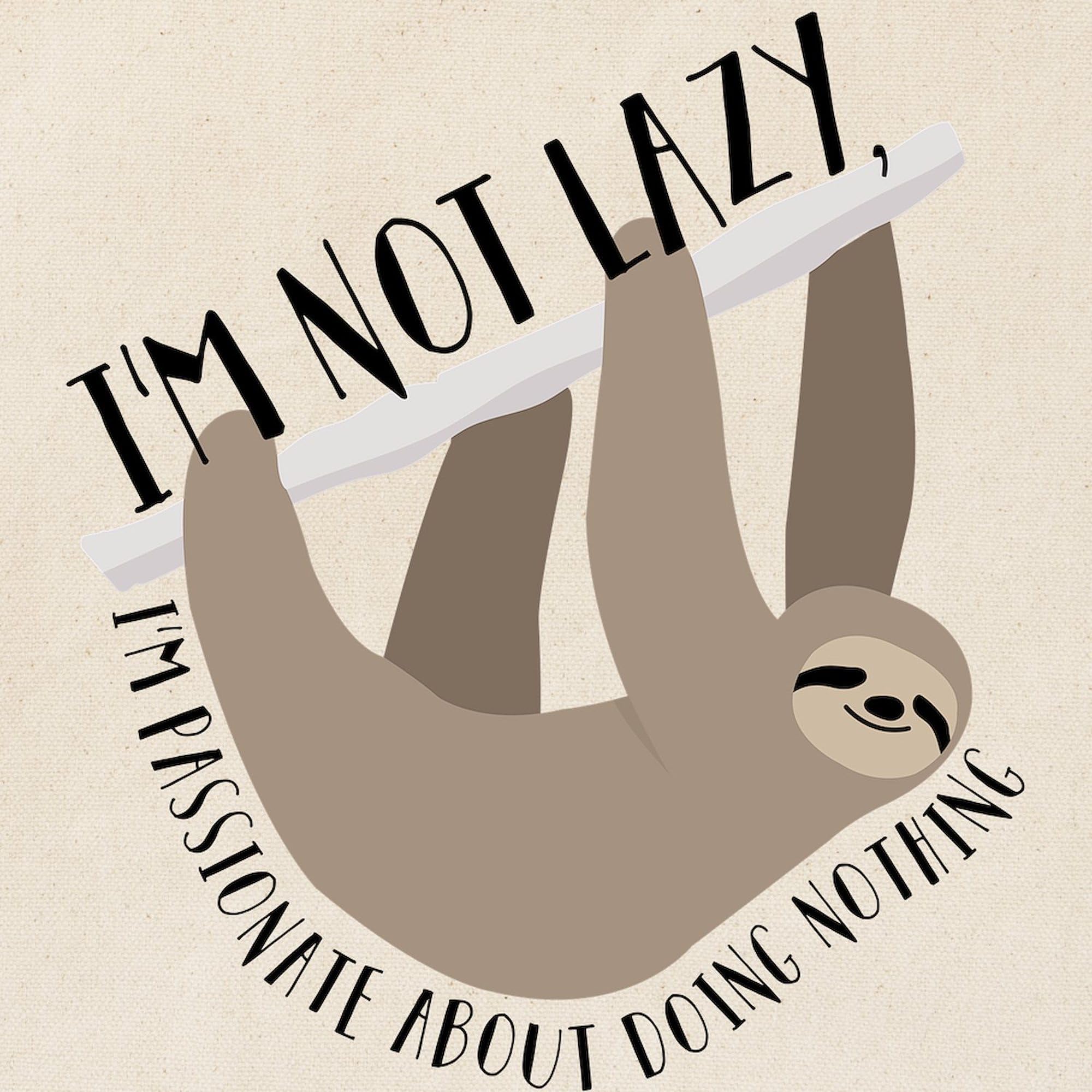 Sloth Tote Bag - Natural Canvas Reusable Shopping Bag with 'I'm Not Lazy' Print | Eco-Friendly Grocery Tote for Beach, Work & Daily Use | Funny Sloth Gift Idea