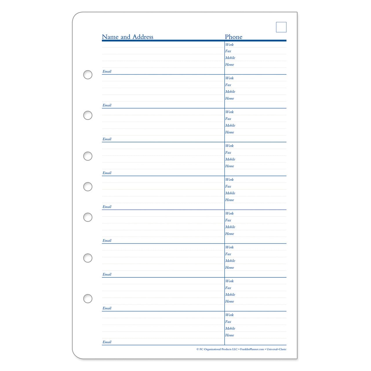 FranklinCovey Classic Planner Expansion - Address & Phone Pages Organizer - Perfect for Business Professionals & Daily Planning