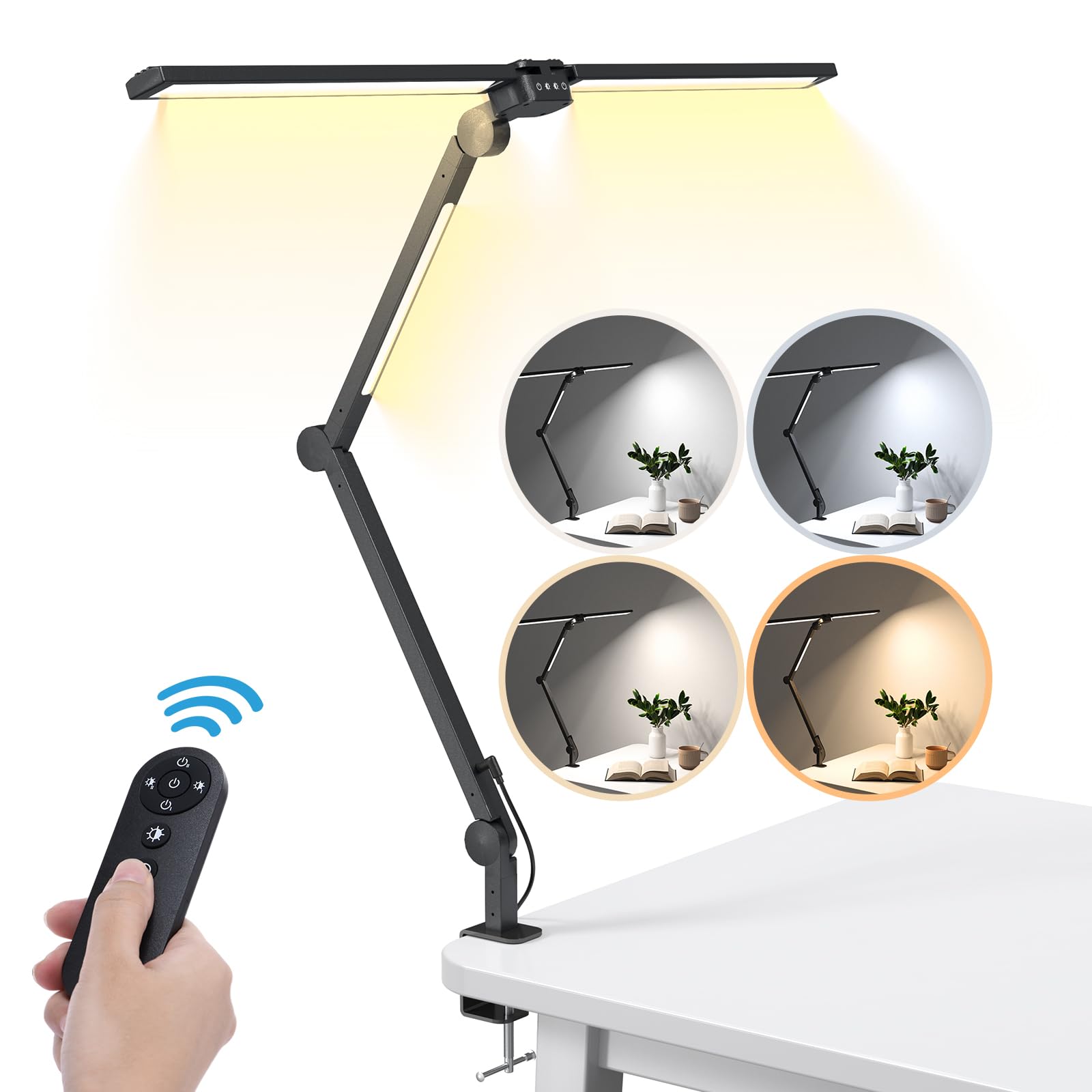 LED Desk Lamp with Remote Control - Flexible Clamp Light, 25 Eye-Caring Modes, Adjustable Brightness for Home Office, Study & Reading | Dimmable Table Lamp with Solid Base for Work, Gaming & Nightstand Use