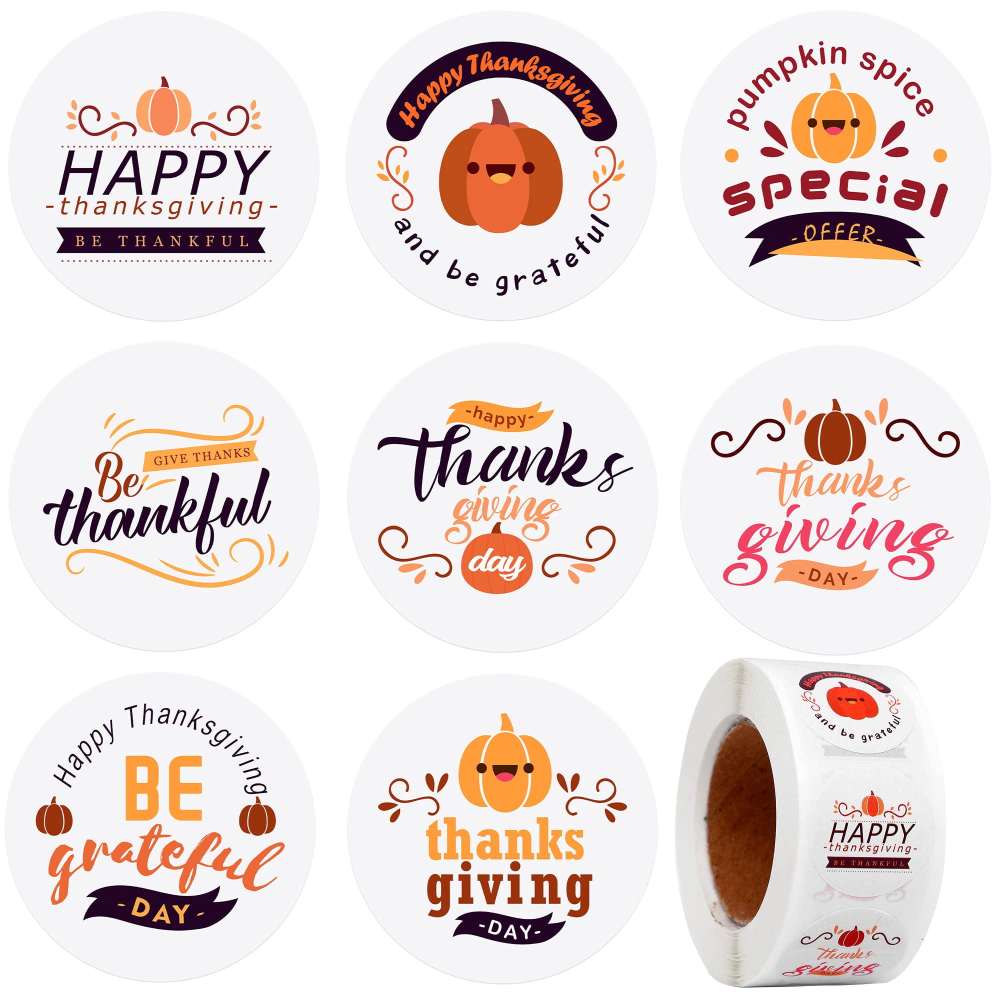 KatchOn Thanksgiving Stickers Roll - 500 Pcs | Kids Thanksgiving Stickers for Envelopes, Party Favors & Fall Decorations | Waterproof Vinyl Stickers for Scrapbooking, Journals & Holiday Crafts