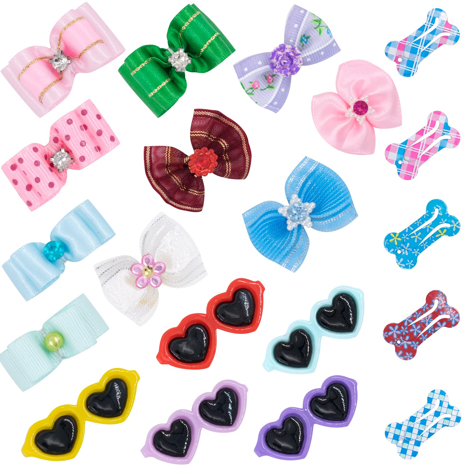 20PCS Cute Dog Hair Clips with Rubber Bands - Puppy Hair Bows & Barrettes for Small Dogs Like Yorkie, Shih Tzu - 4 Adorable Bone-Shaped Styles for Grooming & Pet Fashion Accessories - Perfect for Daily Walks, Photo Shoots & Special Occasions
