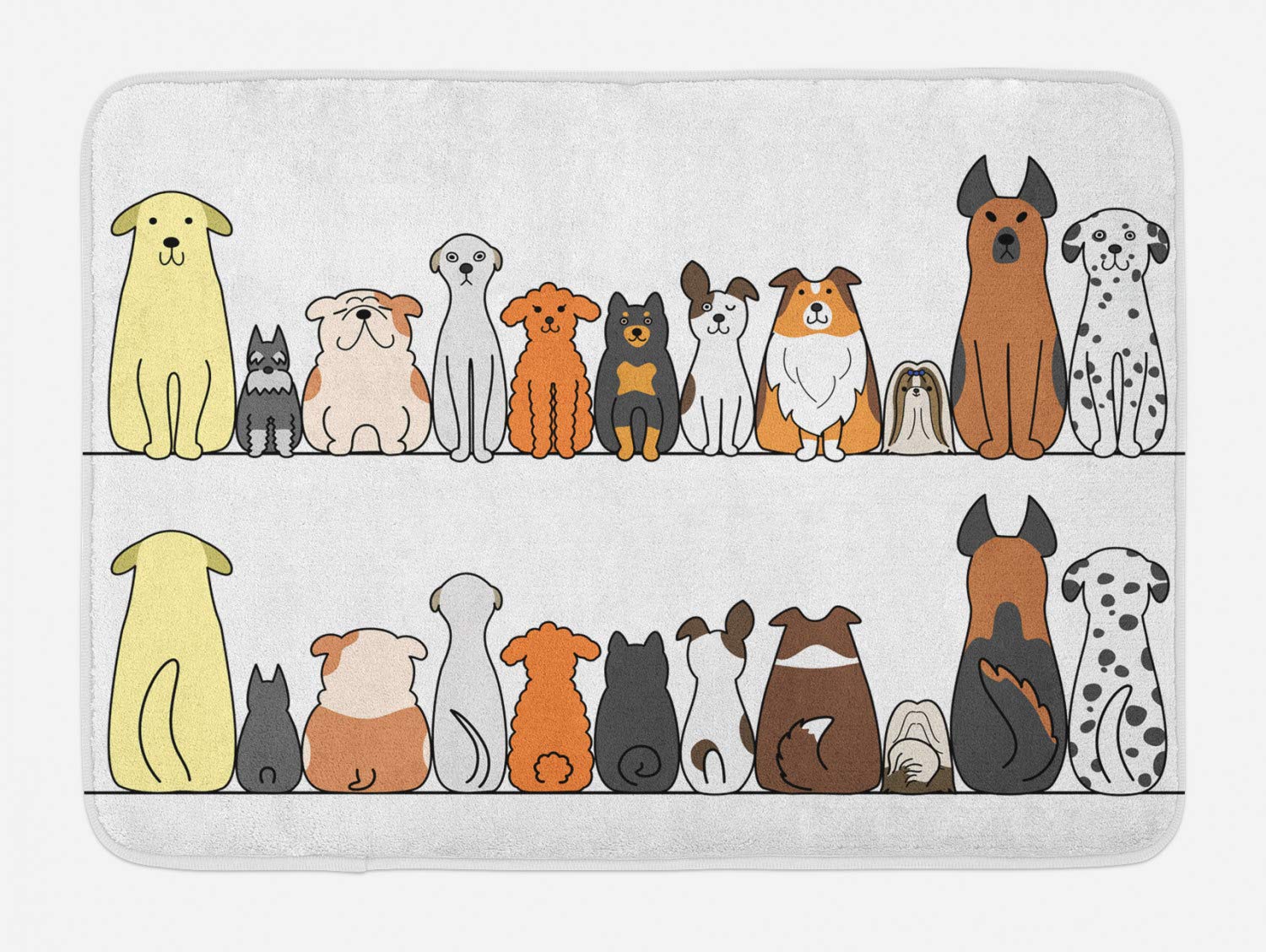 Ambesonne Non-Slip Dog Bath Mat - Plush Bathroom Decor with Multicultural Dog Family Comic Art, 30.2