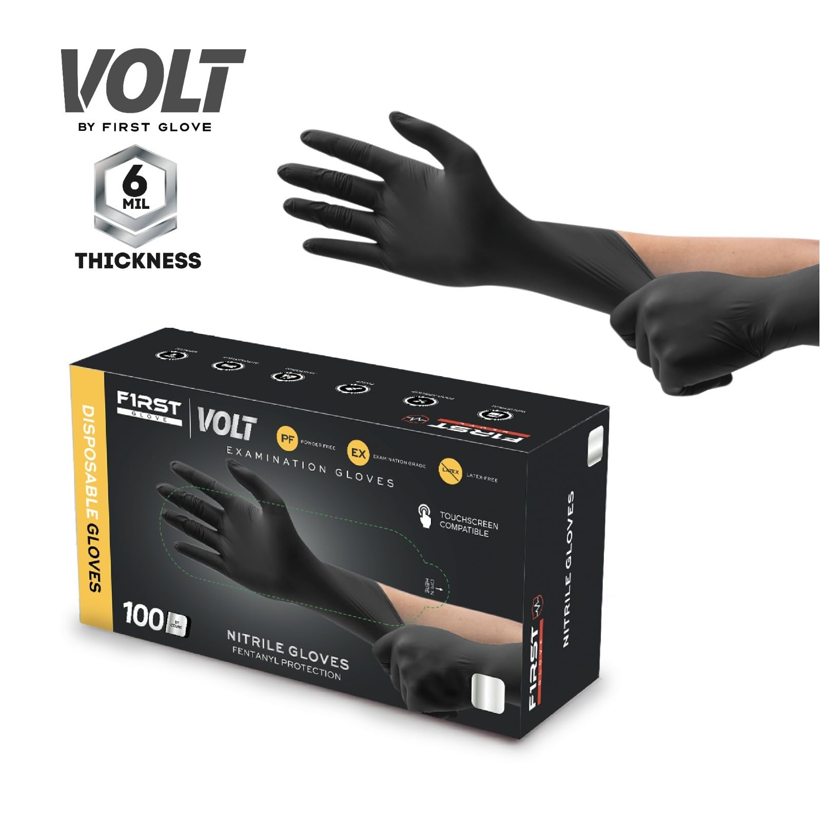 Volt X-Large 1000 Count 6 Mil Black Nitrile Disposable Gloves - Food Safe, Latex Free, Textured Grip for Cleaning, Medical & Food Handling | Bulk Pack for Restaurants, Healthcare & Industrial Use