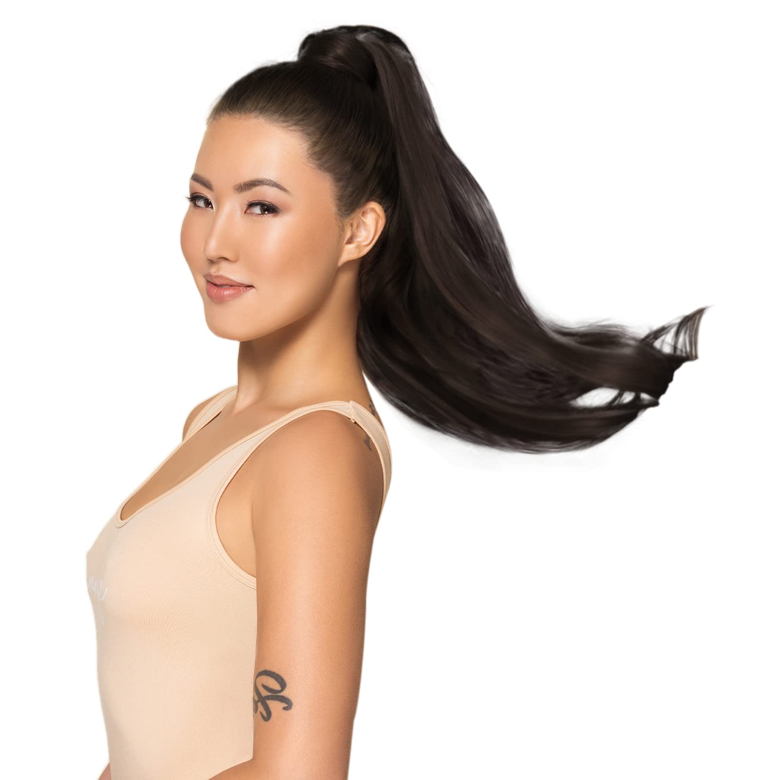 20 Inch 90g Light Dark Brown Human Hair Ponytail Extension - Clip-in Wrap Around Remy Hairpiece for Women - Perfect for Parties, Weddings & Daily Styling