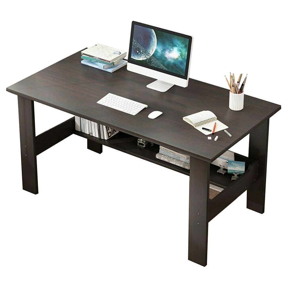 Ergonomic Computer Desk with Storage - Compact Home Office Desk for Laptop & PC, Study Writing Table with Simple Design, Space-Saving Workstation for Students & Small Spaces (Black) - Perfect for Remote Work, Online Classes & Home Office Setup