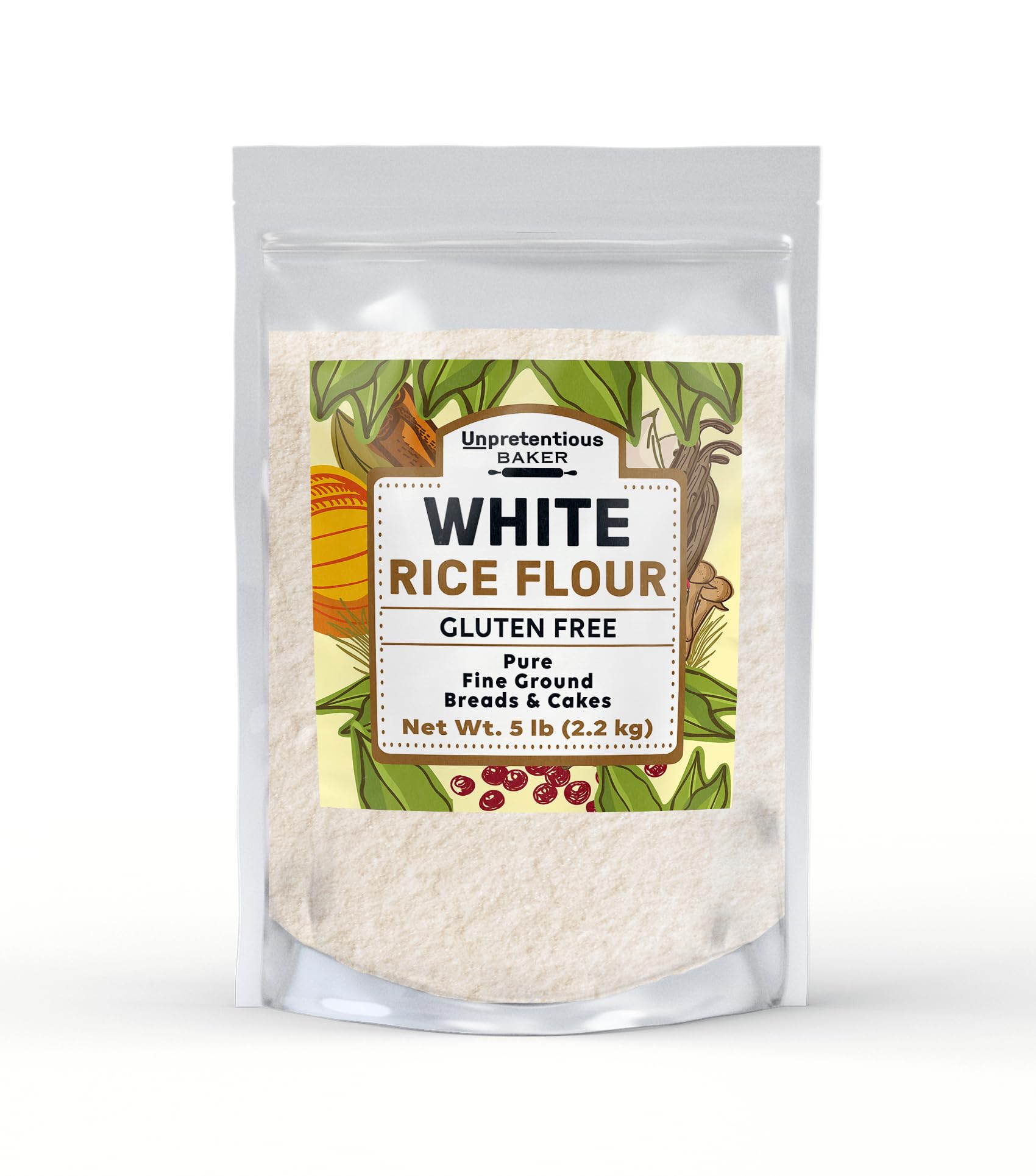 Premium White Rice Flour 5 lb - Gluten-Free Baking for Cookies, Cakes, Muffins & Bread - Perfect for Asian Cuisine, Vegan Recipes & All-Purpose Cooking