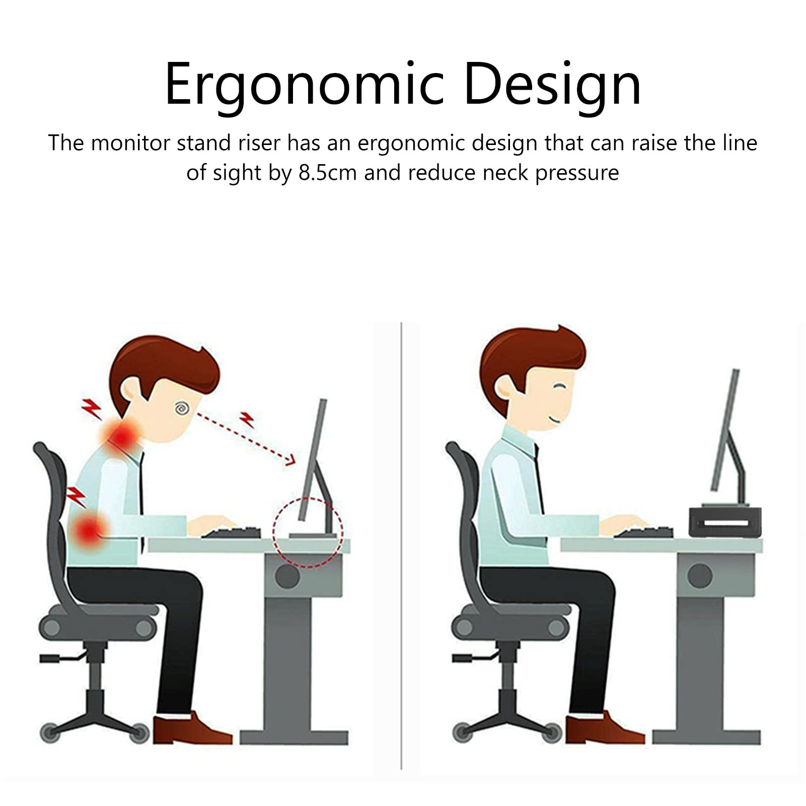 Akozon Adjustable RGB Monitor Stand Riser with USB 3.0 Charging, Foldable Desktop Organizer with Storage Box & Phone Holder for PC, Laptop, and Computer - Perfect for Home Office and Gaming Setups