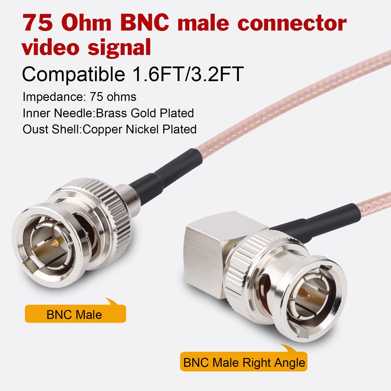 3.3FT/1M 3G/6G SDI Cable HD-SDI BNC Male to Right Angle BNC Male 75 Ohm RG179 Jumper Cable - Compatible with 4K/1080P/3G HD/SDI Cameras, Video Recorders & SDI to HDMI Converters - Perfect for Professional Video Production, Live Streaming & Broadcast Studios
