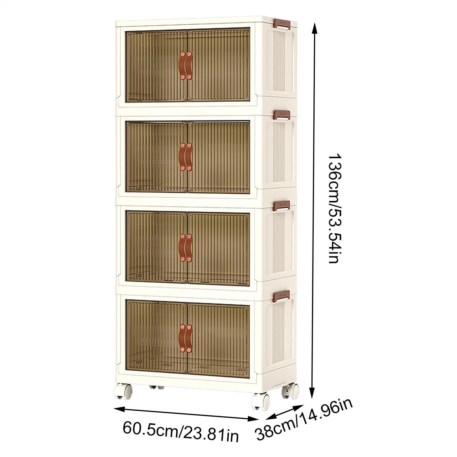 Stackable Storage Bins with Lids, Wheels & Doors - 4-Tier Foldable Storage Cabinet, Large Capacity Organizer for Home, Apartment, Dorm - Perfect for Closet, Pantry & Garage Organization (136cm Length)