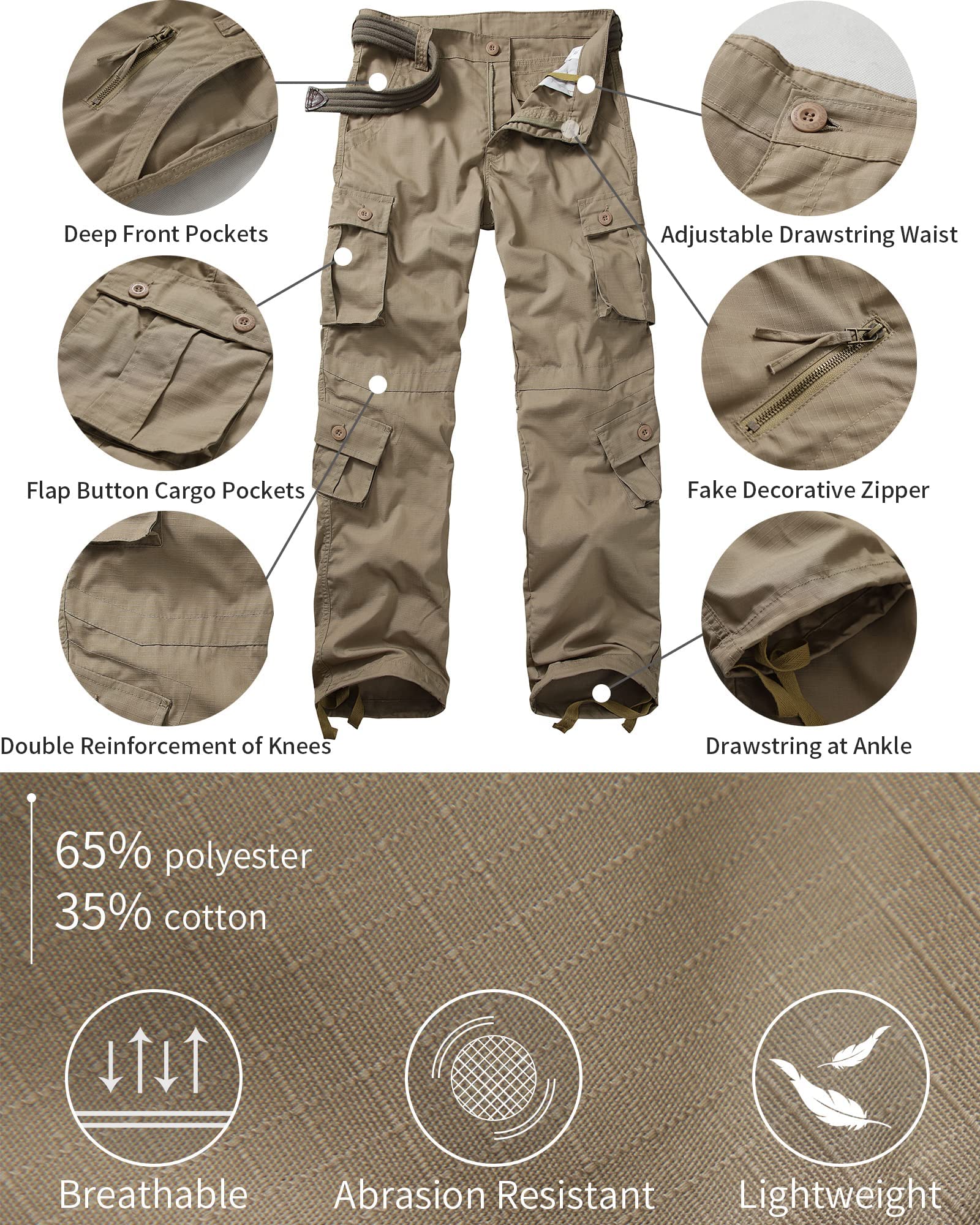 **Men's Lightweight Ripstop Cargo Pants - Tactical Hiking & Outdoor Work Pants with Multiple Pockets - Perfect for Camping, Hiking & Casual Wear**
