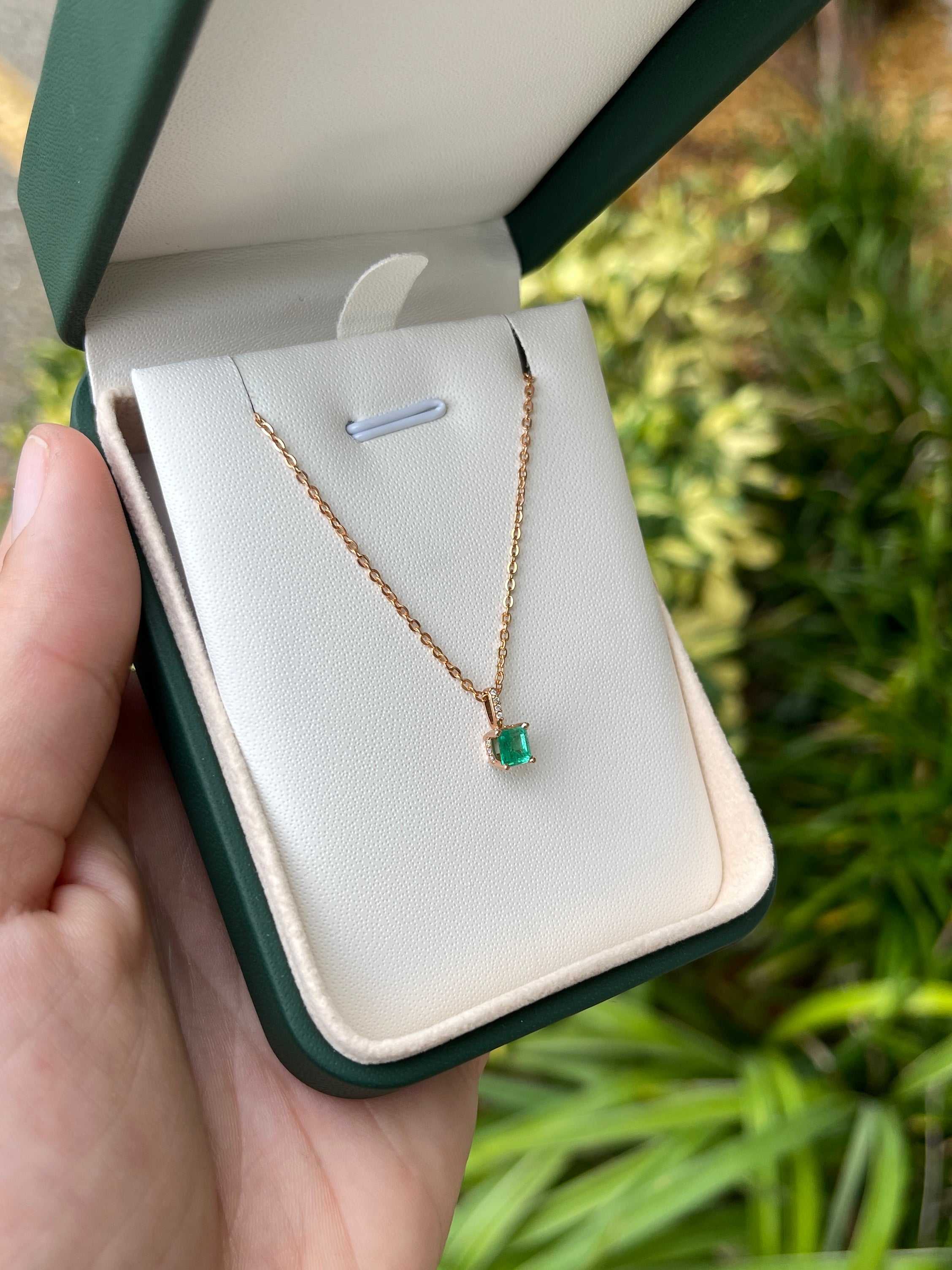 0.55tcw Petite Natural Emerald & Diamond Accent Rose Gold Necklace for Women - Elegant Birthstone Jewelry Gift for Mom, Wife, Anniversary & Special Occasions