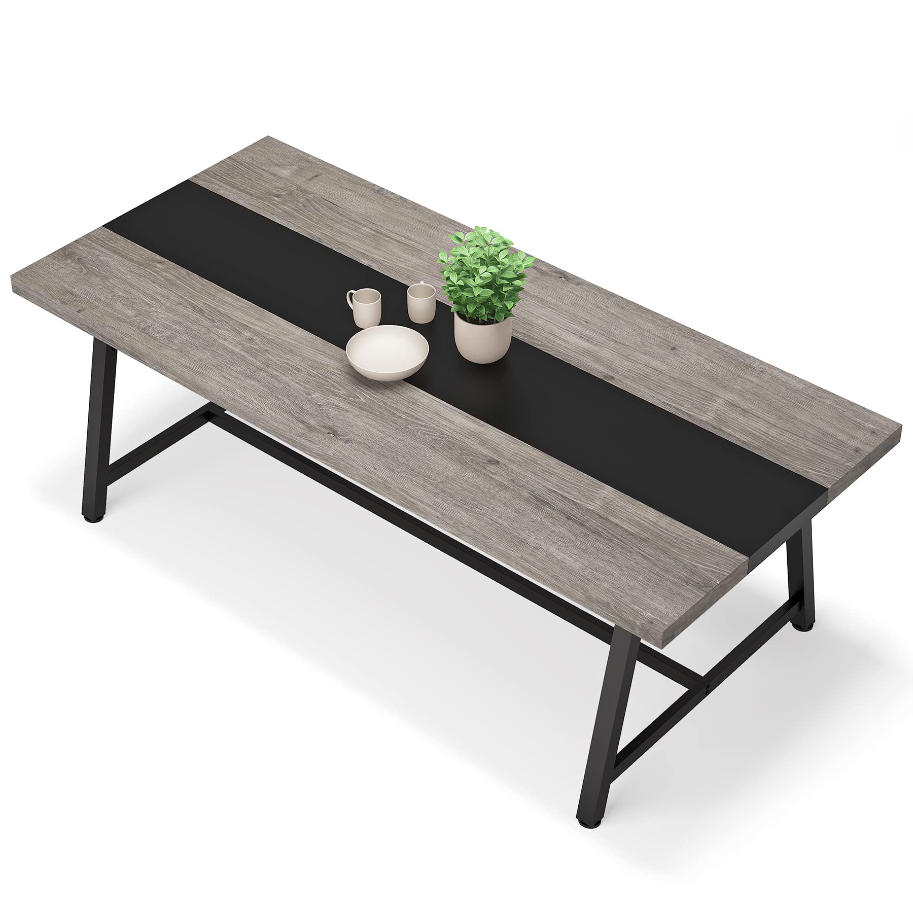Tribesigns 70.87-inch Rectangular Dining Table for 8 People - Solid Wood Kitchen Table with Sturdy Metal Frame, Industrial Style Large Dining Room Table for Big Families (Gray, No Chair Included) - Perfect for Family Gatherings, Dinner Parties & Open Concept Living Spaces