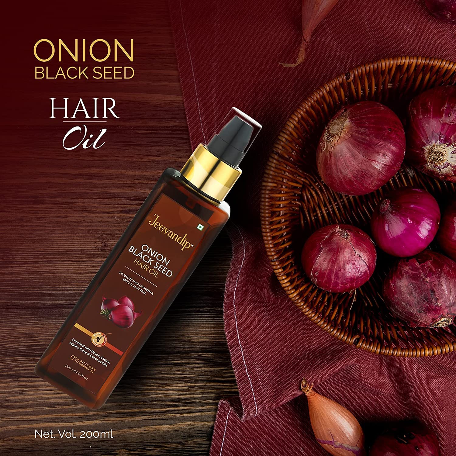 Jeevandip Advanced Black Seed & Onion Hair Oil for Hair Growth - Reduces Hair Fall with Natural Ingredients, Vitamin E - Promotes Thicker, Healthier Hair (200ml) - Ideal for Daily Scalp Massage & Damaged Hair Repair