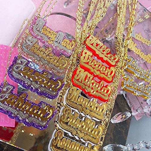 Custom Name Necklace - Personalized Double Nameplate Acrylic Pendant with Any Name - Elegant & Dazzling Jewelry Gift for Women - Perfect for Anniversaries, Birthdays & Special Occasions