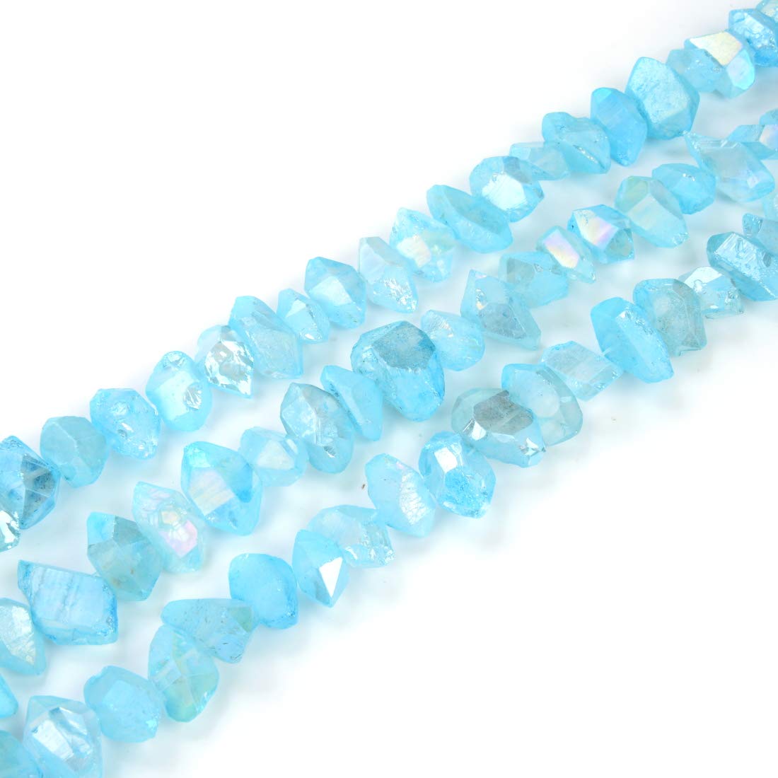 Natural Raw Healing Crystal Quartz Nugget Drilled Gemstone Beads - 15 Inch Aqua Blue AB Titanium Coated Chakra Stones for Jewelry Making & Spiritual Healing | DIY Bracelets, Necklaces & Meditation Accessories