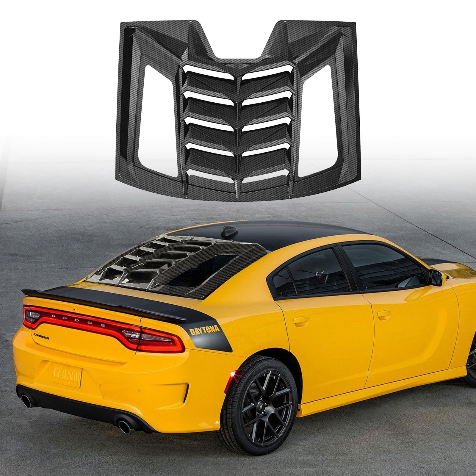 2011-2023 Dodge Charger Window Louvers - Lamborghini Style Rear Windshield Sun Shade Cover for SXT/GT/R/T/Scat Pack/SRT Hellcat/Widebody/Redeye/Daytona Models | All-Weather ABS Carbon Fiber Design | Perfect for Summer Sun Protection & Car Show Customization