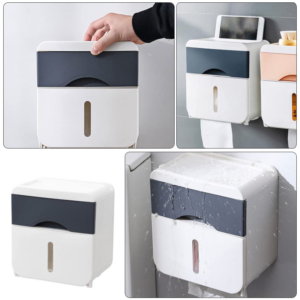 FOMIYES No-Drill Bathroom Storage Box & Toilet Paper Holder - ABS Wall-Mounted Tissue Organizer for Bathroom, Kitchen, RV - Space-Saving Shelf for Toilet Rolls, Facial Tissues & Bath Essentials