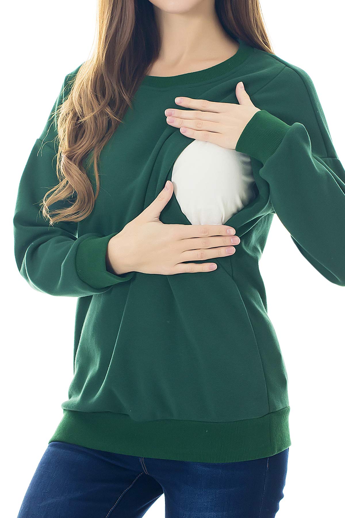 Smallshow Soft Fleece Maternity Nursing Sweatshirt - Long Sleeve Breastfeeding Top for Comfortable Pumping & Nursing at Home or Outdoors