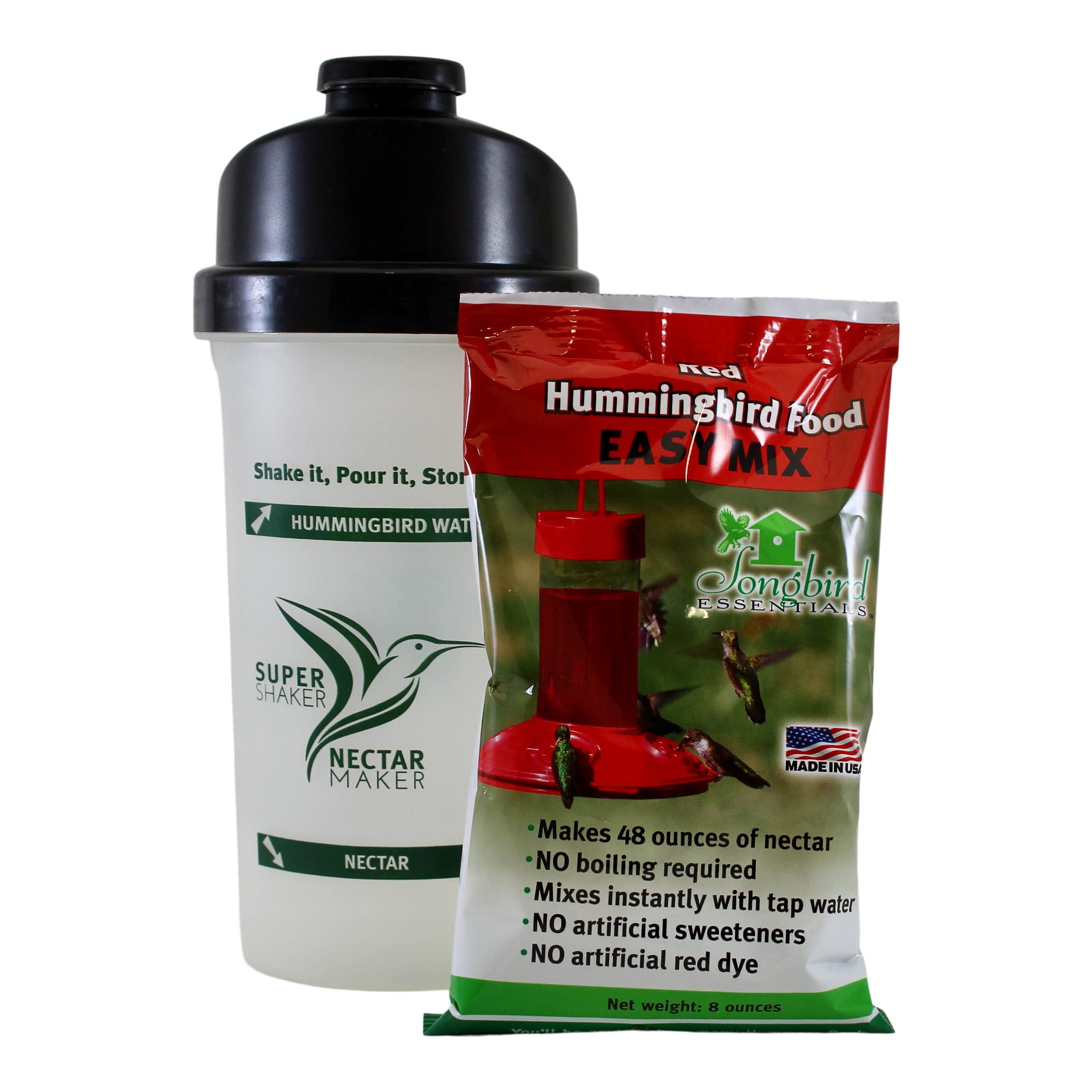 Songbird Essentials Red Hummingbird Nectar Mix & Shaker Bundle - Easy to Make & Fill Hummingbird Feeders | Perfect for Backyard Bird Watching & Attracting Hummingbirds