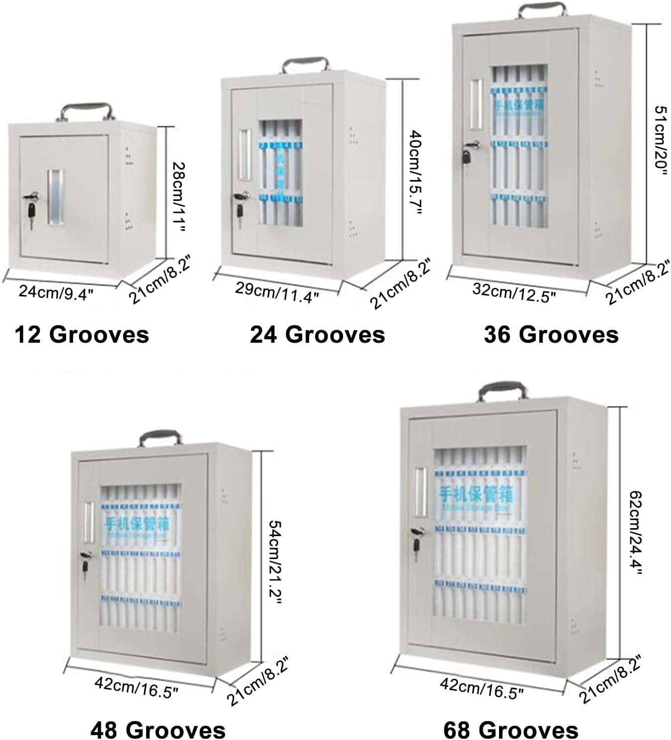 Wall-Mounted Clear Cell Phone Storage Cabinet with Lock - Silver 48