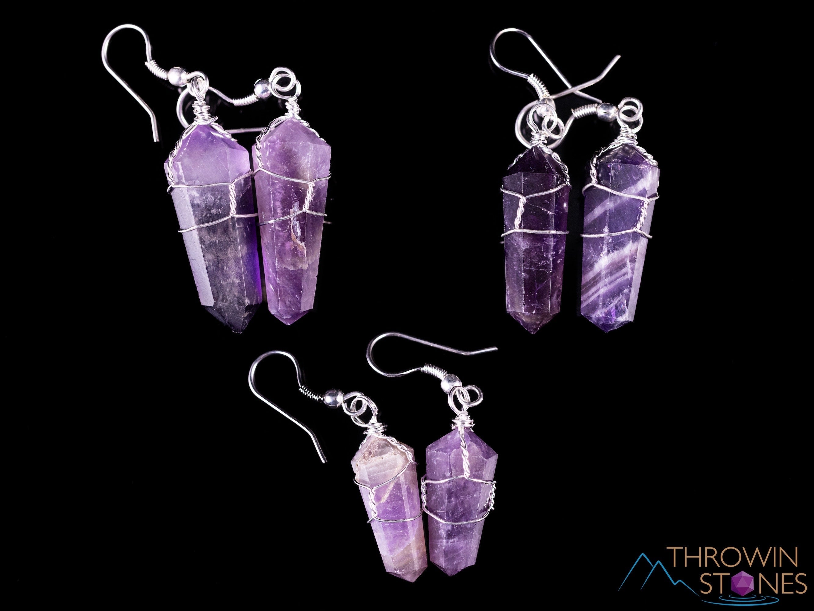 AMETHYST Crystal Earrings - Handmade Wire Wrapped Dangle Jewelry with Natural Crystal Points | February Birthstone Gift for Women | Perfect for Spiritual Healing, Meditation & Special Occasions