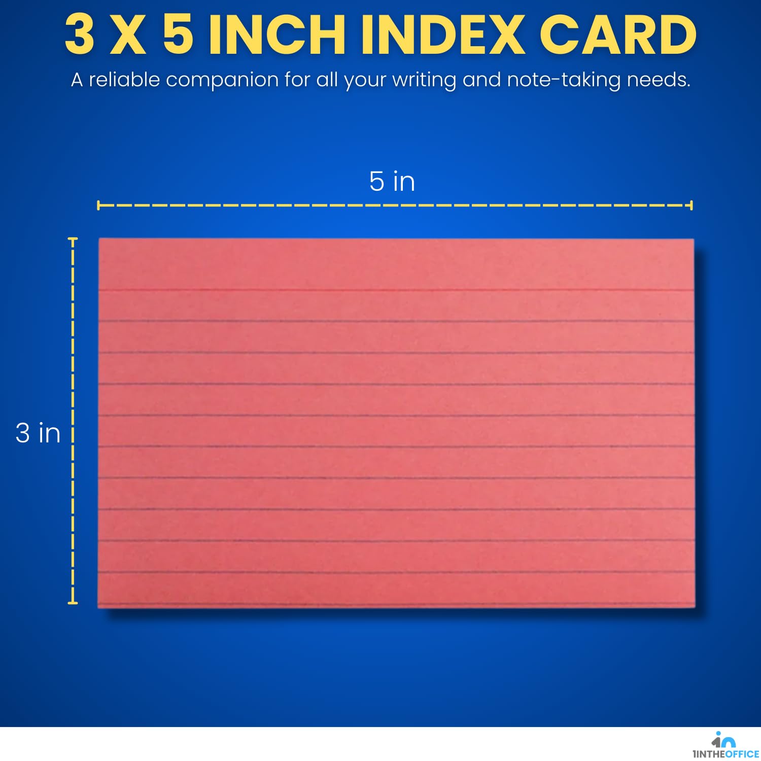 1InTheOffice 3x5 Index Cards - 400 Pack, Colored & Lined Note Cards in Red - Perfect for Study Notes, Office Organization, and Flash Cards