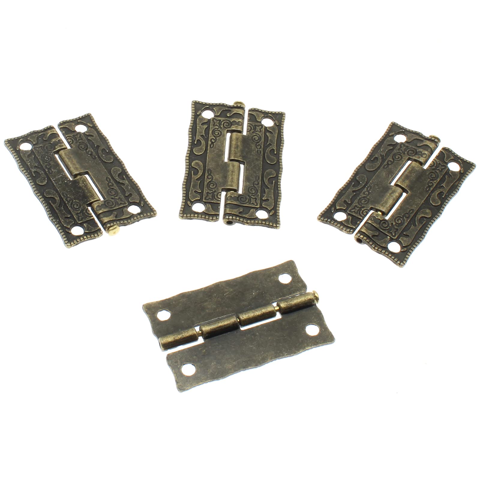 Antique Carved Mini Bronze Hinges - Vintage Folding Cabinet Hinges with Screws for Jewelry Box, Wooden Chest, Drawer & Home Decor - Perfect for DIY Furniture Restoration and Vintage Style Home Projects