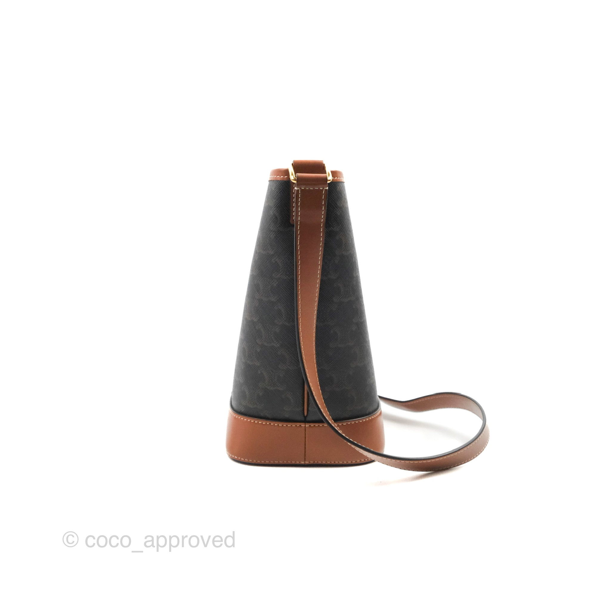 Celine Small Bucket Bag in Triomphe Canvas & Tan Calfskin Leather - Perfect for Everyday Use, Work & Travel Accessories
